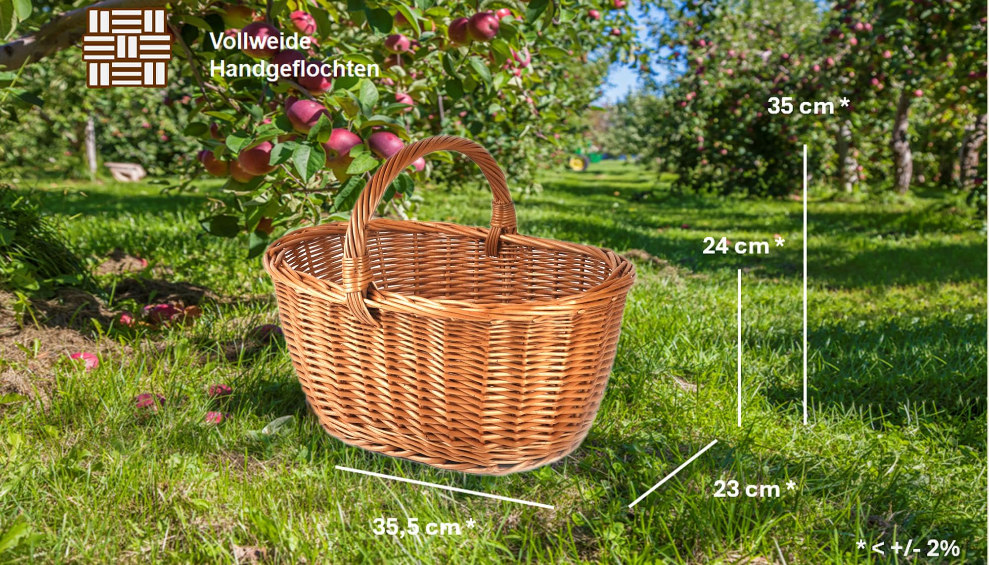 Panier PM24 solide et tressé en osier - K1-113 - Largeur : 50 cm - Profondeur : 33 cm - Hauteur : 25 à 35 cm