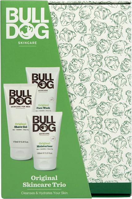 BULLDOG Skincare - Original Skincare Trio, Gift Set for Men (x1 Original Moisturiser 100ml, x1 Original Face Wash 150ml, x1 Original Shave Gel 175ml)