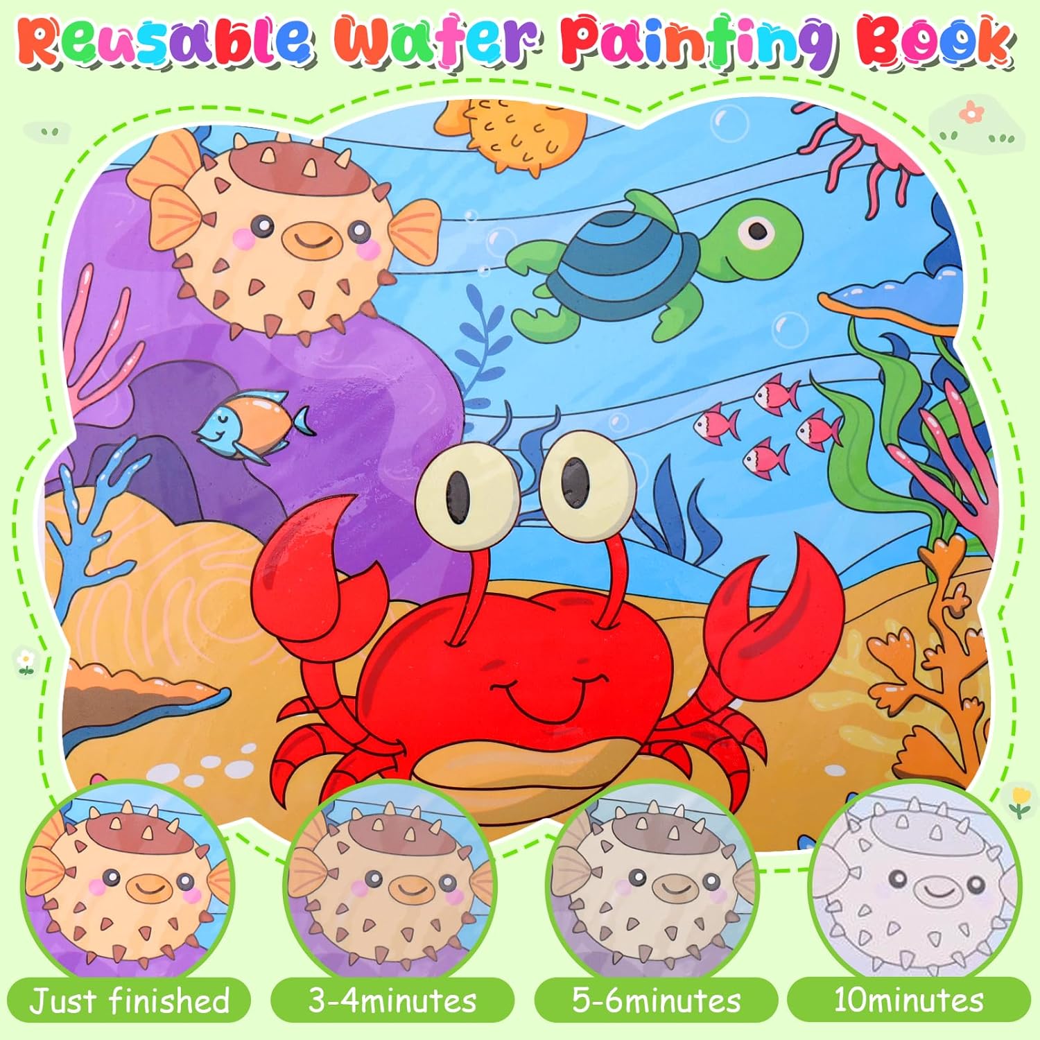 Vodolo Water Painting Book for Toddlers - 4 Pack Reusable Magic Water Coloring Book with 4 Water Pen, Mess Free Painting for Toddlers,No Mess Paint Coloring for Ages 3+ Travel Activity Toys