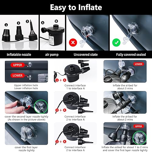 Miniatura 6 de Cirtek Colchón inflable Queen de 18 pulgadas para campamento, viajes, dormir, colchón inflable de tamaño portátil con bomba eléctrica, cama de aire