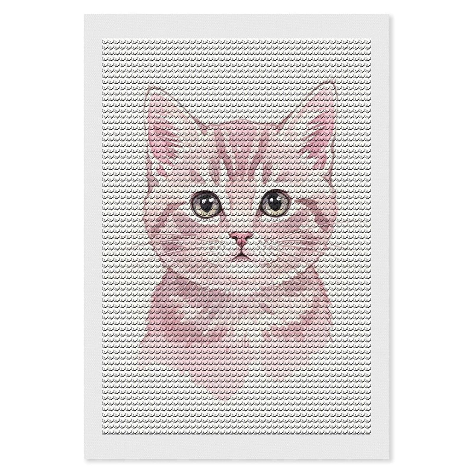 Junmoney Watercolor Painting of A Pink Kitten Diamond Art Kit 8"x12", Modern Decor, for Adults, Printed Canvas, Holiday Gift Idea, Fun Craft Experience