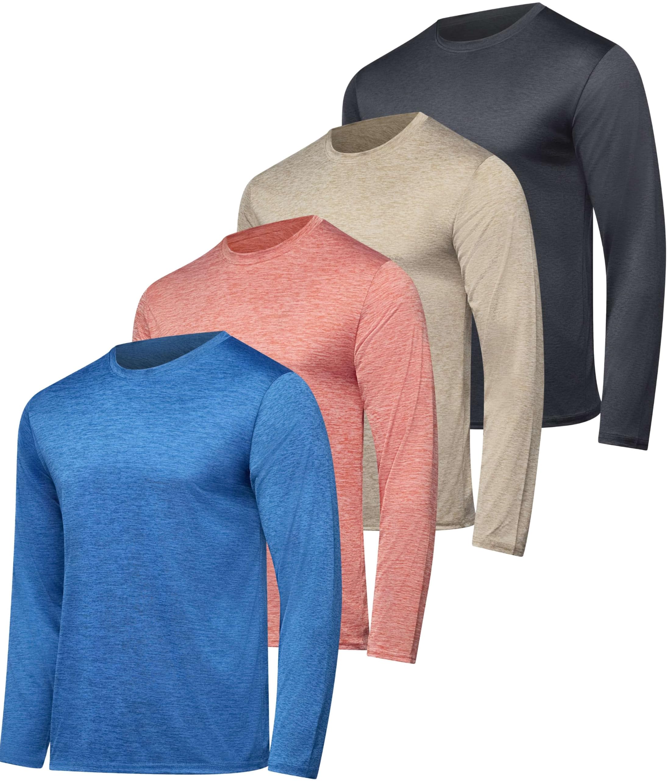 Real Essentials 4 Pack: Mens Long Sleeve Dry Fit T Shirts Hiking Fishing Workout Gym Work Sun UPF 50 Wicking Running Tee