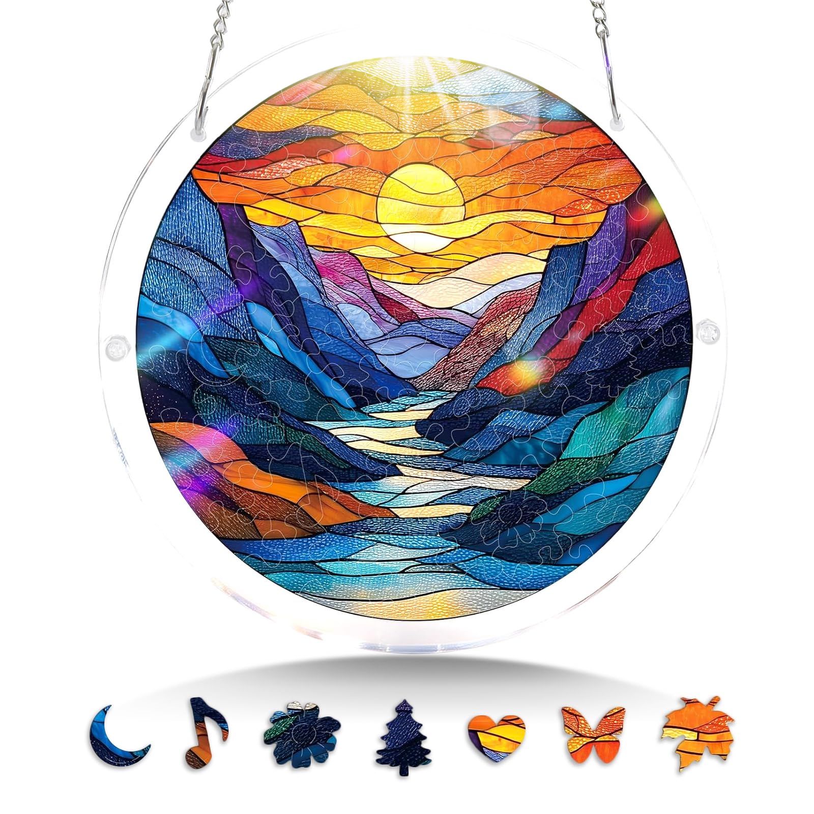 KKHH Acrylic Puzzle Suncatcher 83 Pieces – Moonlit Riverscape, DIY Sun Catcher Puzzle Window Hanging, Calm Night River Landscape Decor for Living Room Bedroom, Relaxing Gift