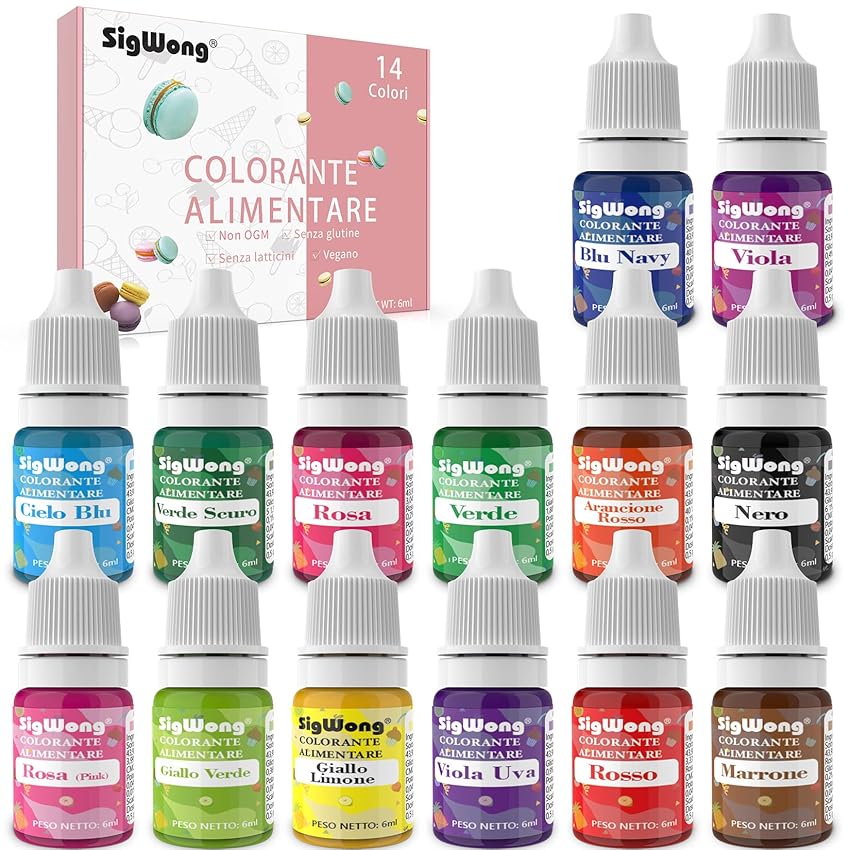 Immagine del prodotto Coloranti Alimentari a 14 colori - Colorante Alimentare Liquido Concentrati per Cuocere Decorare, Cucinare, Glassare, torta, Fondente - Flaconi di 6 ml