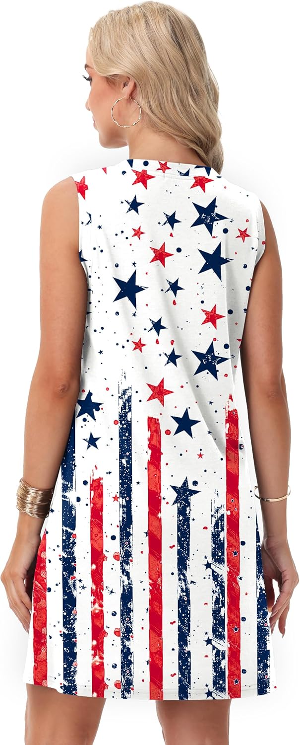 Deerose July 4th Sleeveless Dress American Flag Swim Cover Up Dress with Pockets - Image 6