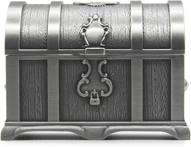 AVESON Rectangle Vintage Metal Treasure Chest Trinket Jewelry Box Jewellery Organiser Storage Boxes Ring Case Gift for Girls Ladies Women, Large, Ancient tin colour