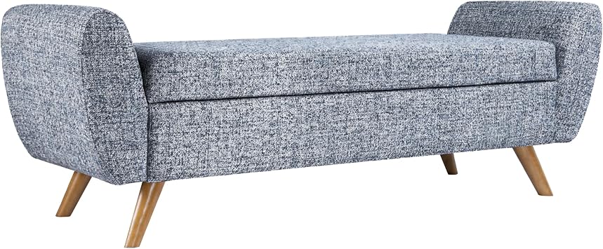 HomePop 60 Modern Storage Bench with Wood Legs - Blue Gray Woven Fabric