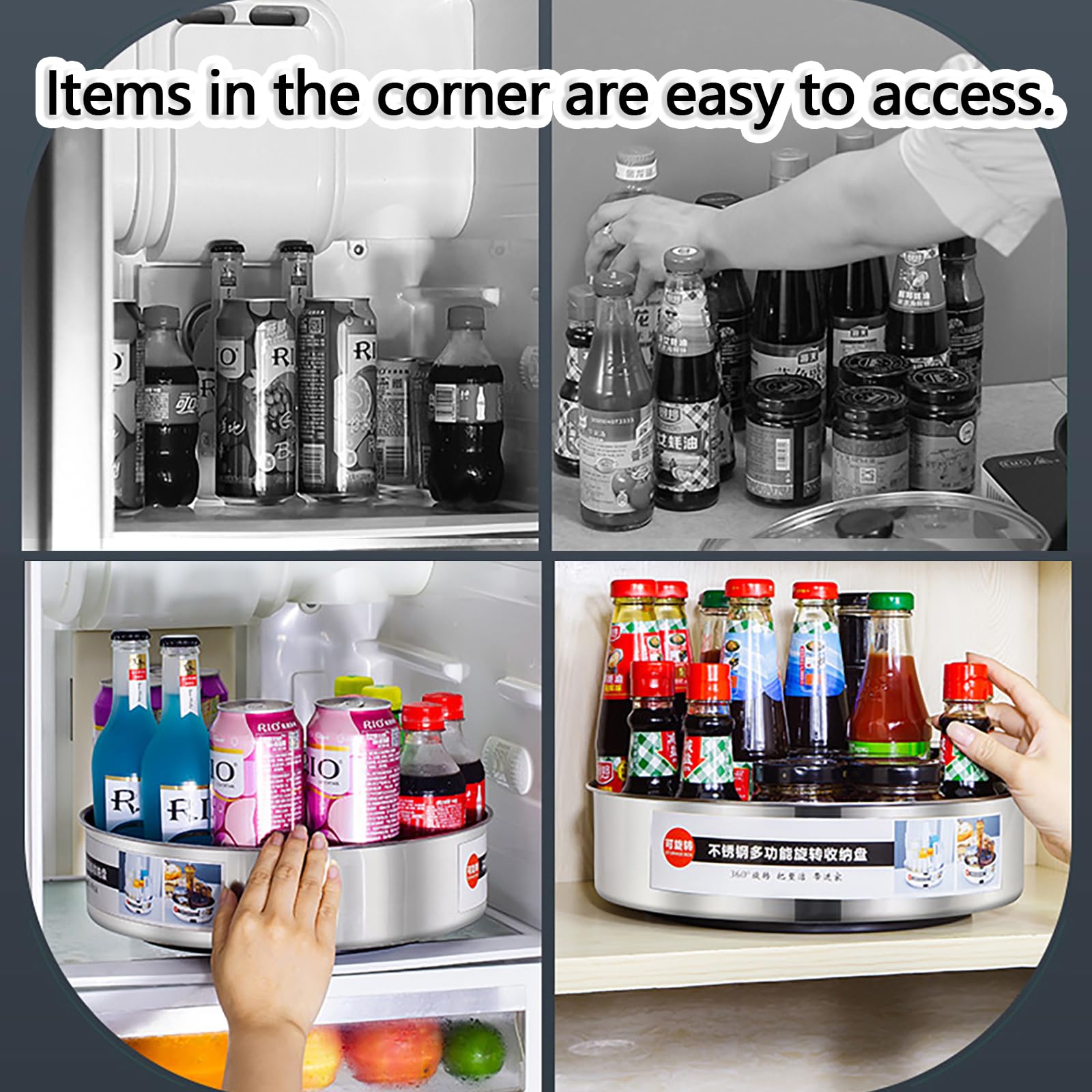 Organizzatore Girevole Lazy Susan, Porta Spezie Rotante A 360° Per Mobiletti Da Cucina, Frigorifero E Dispensa, Porta Condimenti Girevole In Acciaio Inossidabile,G