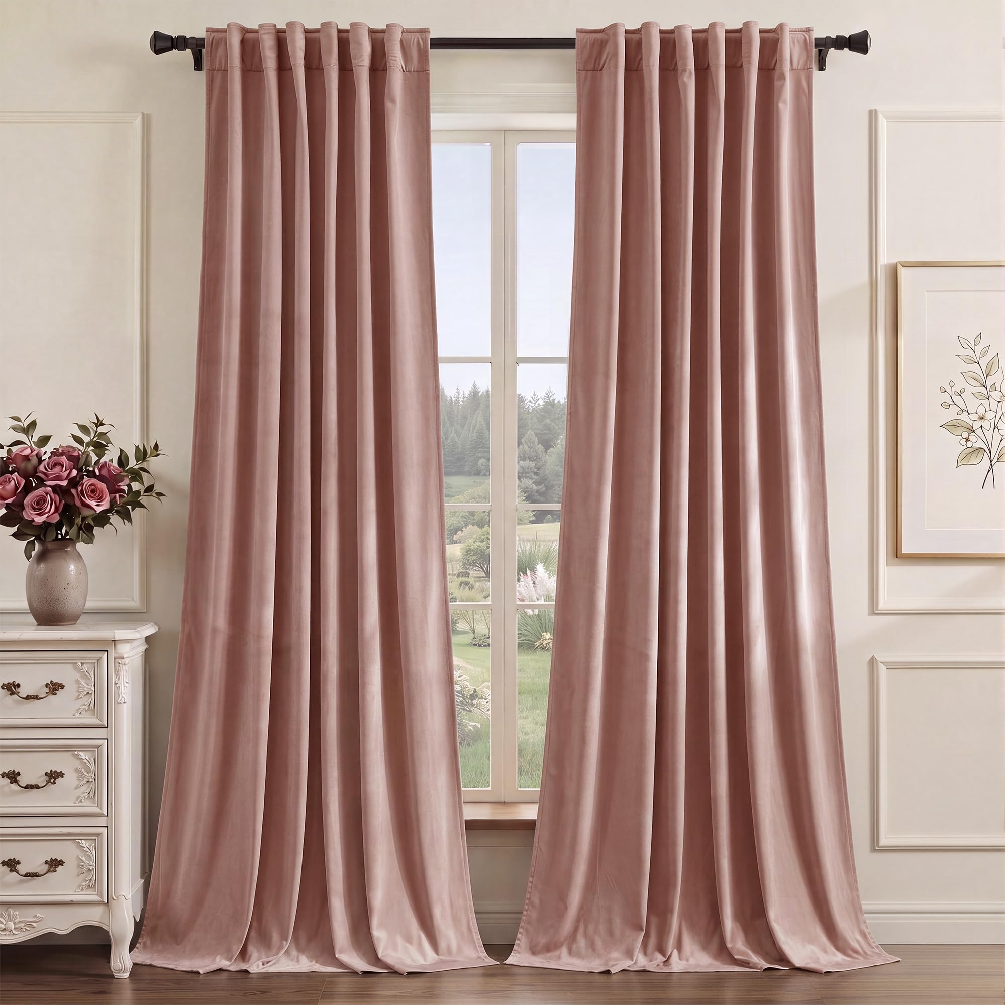StangH Cortinas de Terciopelo Rosa Polvoriento para Dormitorio de bebé, Cortinas Gruesas para oscurecer la habitación, Cortinas de privacidad para la Escuela/Sala de Juegos, cinturón de Gancho