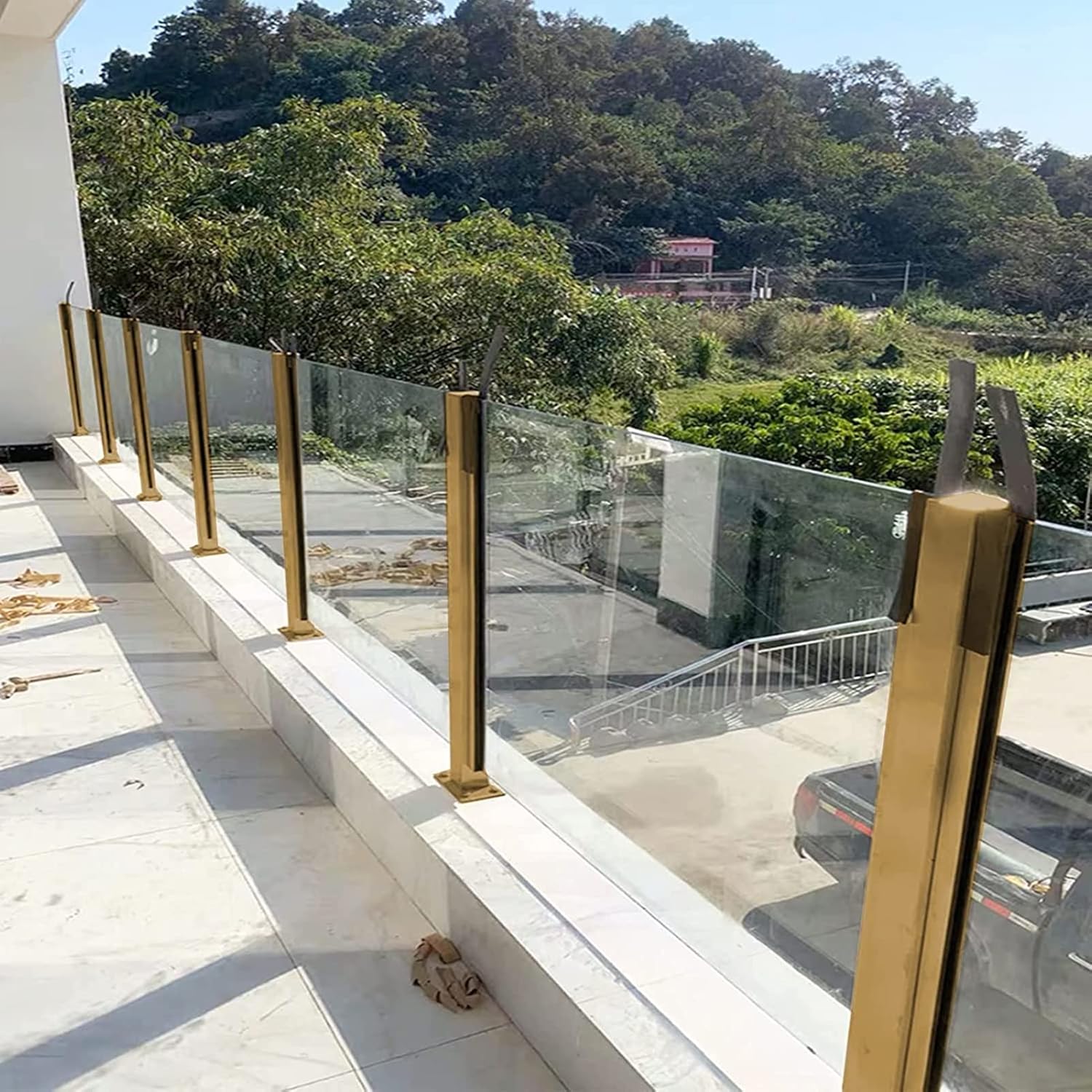 Gold 304 Stainless Steel Glass Railing Post for Balcony, Countertop, Side Mount - 60" Height, Durable Glass Balustrade Corner Post, Stylish & Modern Design