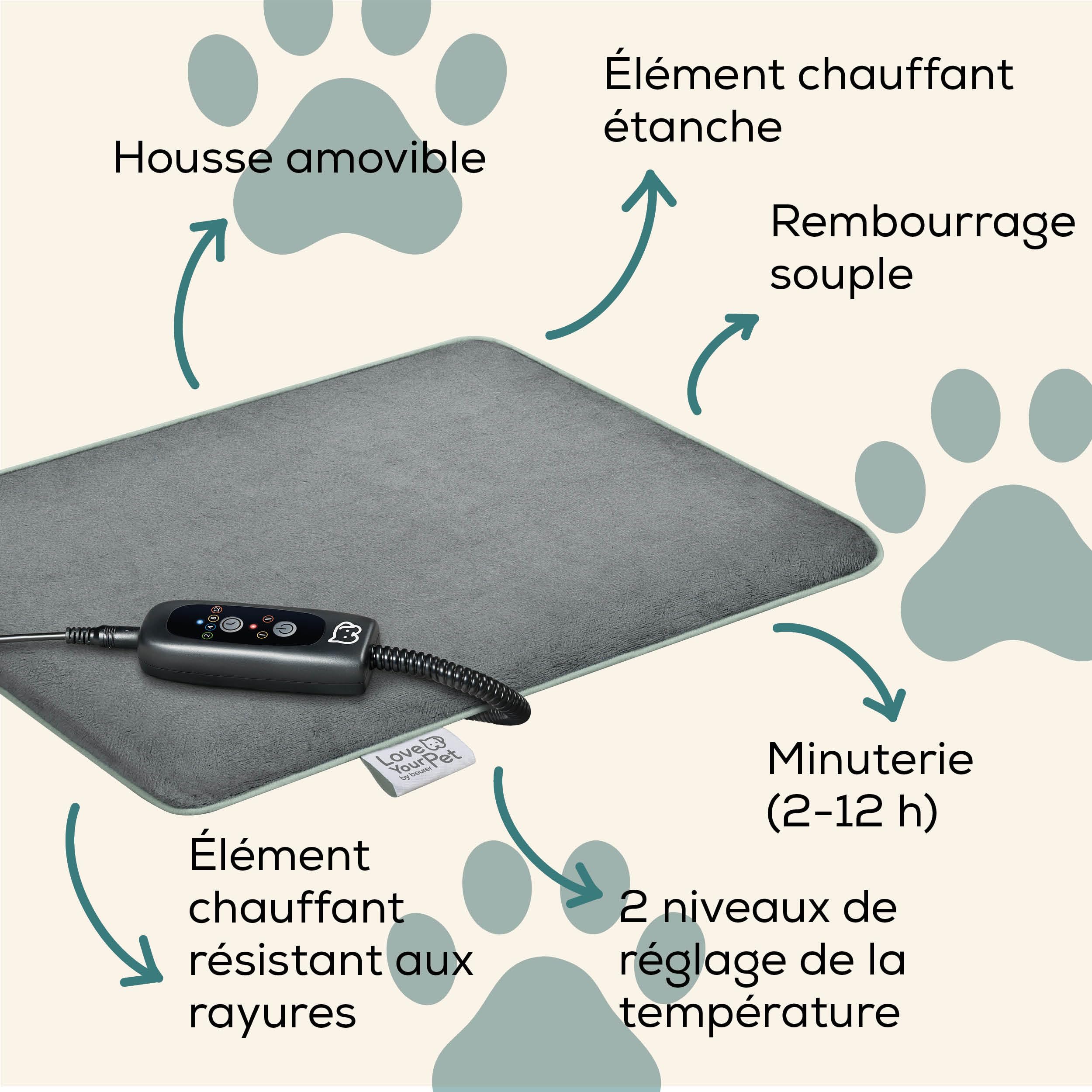 Beurer Love Your Pet Tapis Chauffant S « Lilli » pour Chiens et Chats, avec minuteur, Petite Couverture pour Chien, Lavable à 30 °C, résistant aux Rayures et étanche, 41 x 34 cm