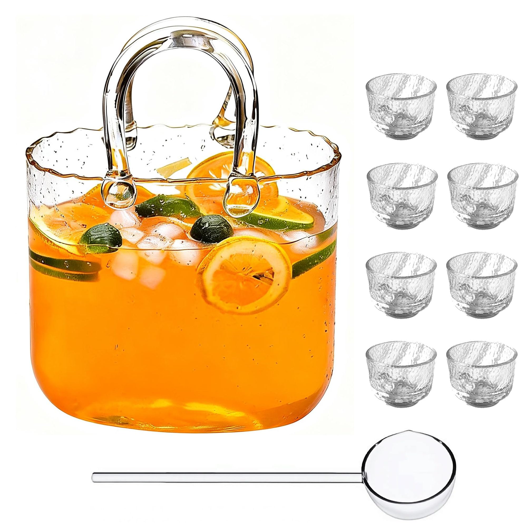- Glass Purse Drink Dispenser Set, 10 Pieces Handbag Shape Cocktail Glasses for Party Wedding Bar 2300ml/78oz