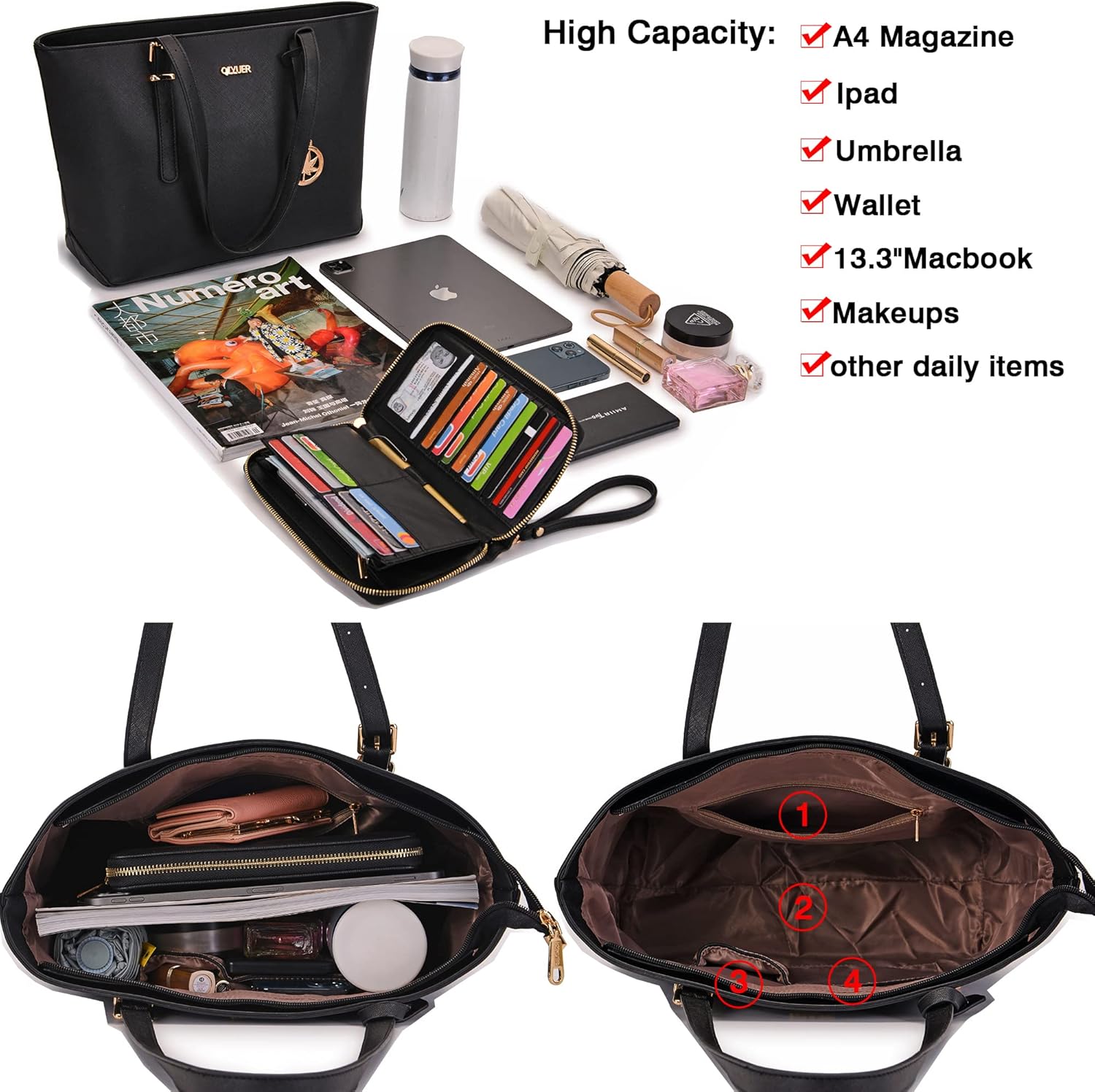 Qiyuer Women Purses Handbags Wallet Sets Shoulder Bags Top Handle Satchel Tote Purse Work Bag Set With Matching Wallet 3pcs - Image 6