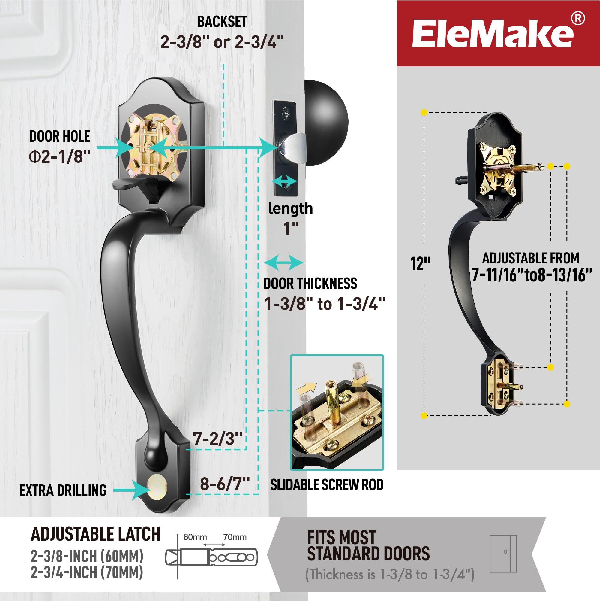 Matte Black Front Door Handle - Modern Entryway -5