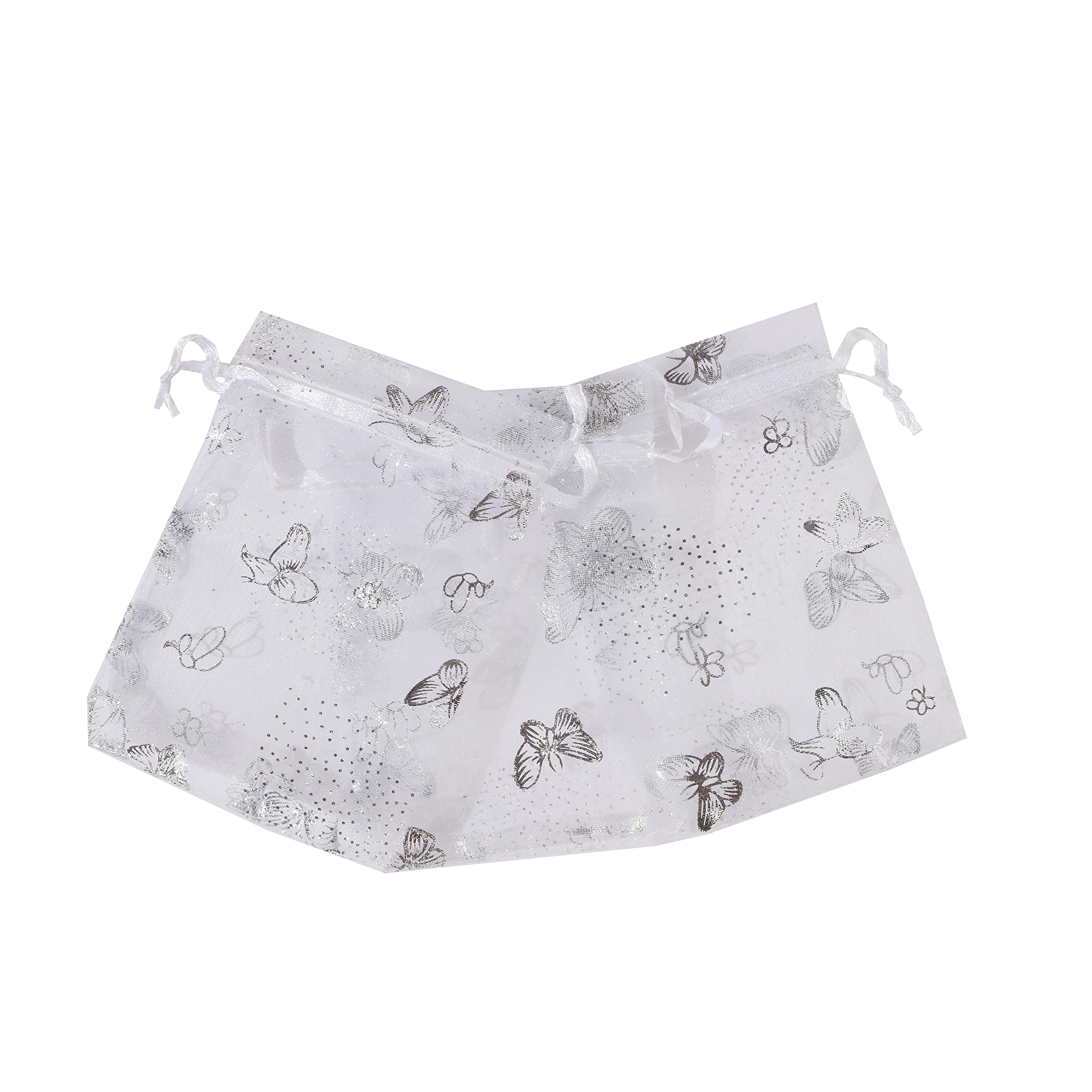 J&Rey Home 100-Pack Organza Drawstring Bags - 5x7 Inch Wedding Favor & Gift Bags In White & Gold