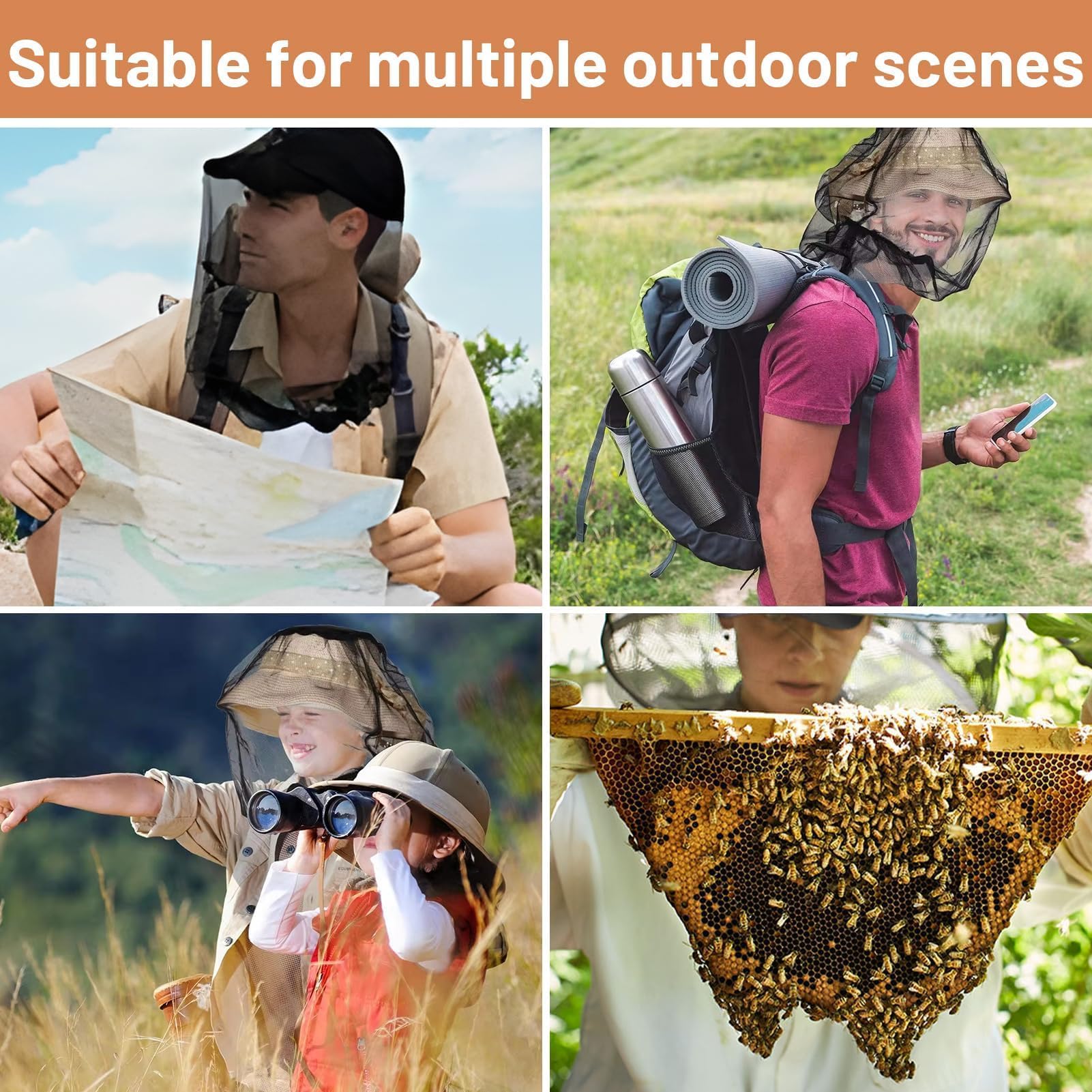 Zanzariera Cappello a Rete 2 Pezzi - Protezione Viso Anti Zanzara e Protezione per Gli Amanti Dell'outdoor Dalle Mosche