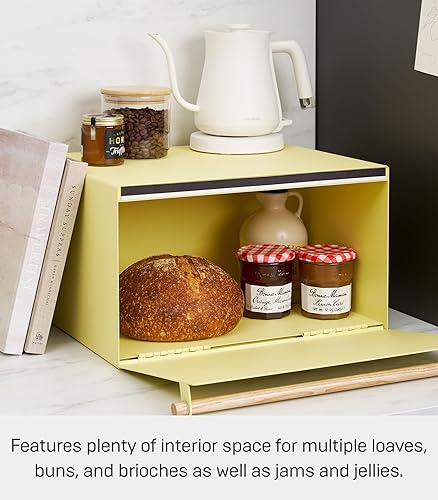 Miniatura 13 de YAMAZAKI Home Modern Panera – Recipiente de almacenamiento de pan de acero + madera, panera grande blanca para encimera de cocina, panera que ahorra