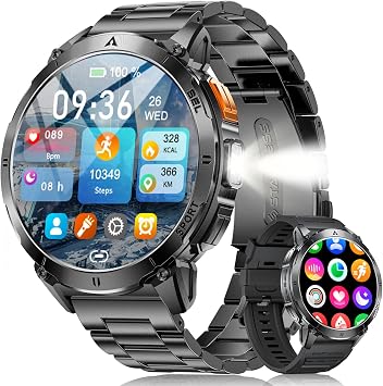 LIGE Military Smart Watch for Men with Bluetooth Call,1.62" AMOLED with LED Flashlight/730mAh,100+ Sports Mode Tactical Fitness Tracker/Heart Rate Sleep Health Monitor for Android iOS Gunmetal