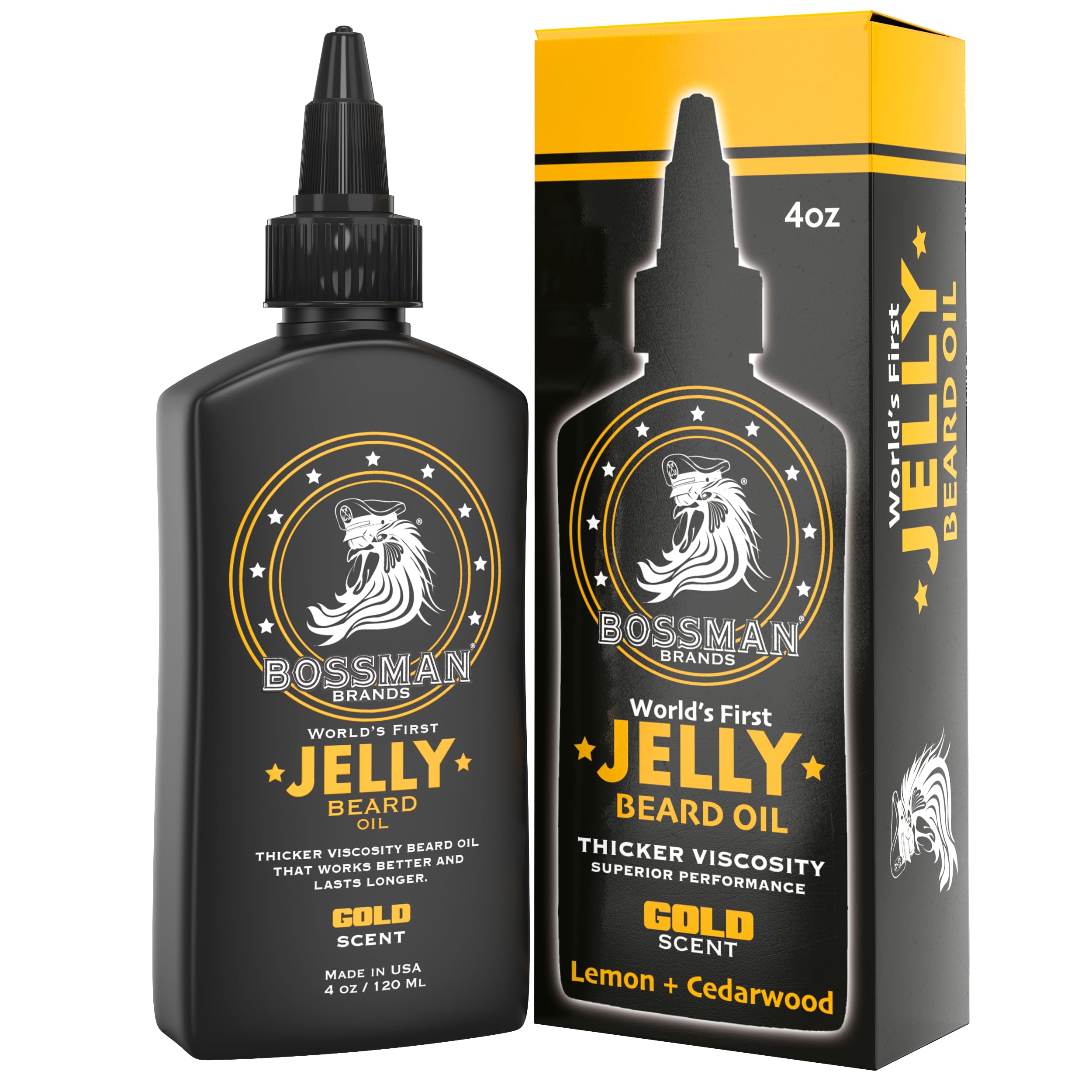 Bossman Brands JELLY Beard Oil, First of its Kind, 2 in 1 moisturizing, taming and strengthening 4oz (Gold Scent) by Bossman Brands