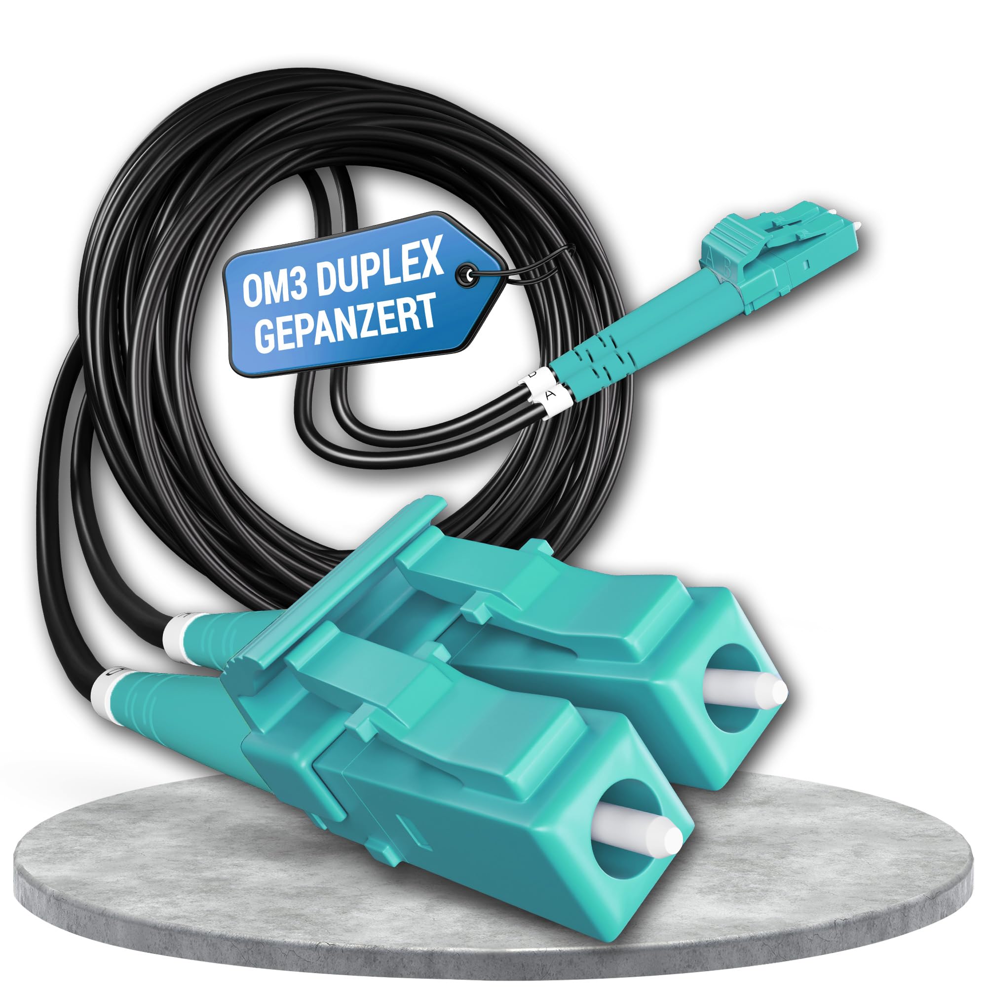 150m Gepanzertes OM3 Duplex Glasfaser-Kabel LC/UPC für Innen- und Außen-Einsatz – LWL Lichtleiter Patch-Kabel Multimode 50/125µm LC UPC LSZH Fiber Optic Cable Indoor/Outdoor ⌀3mm Schwarz