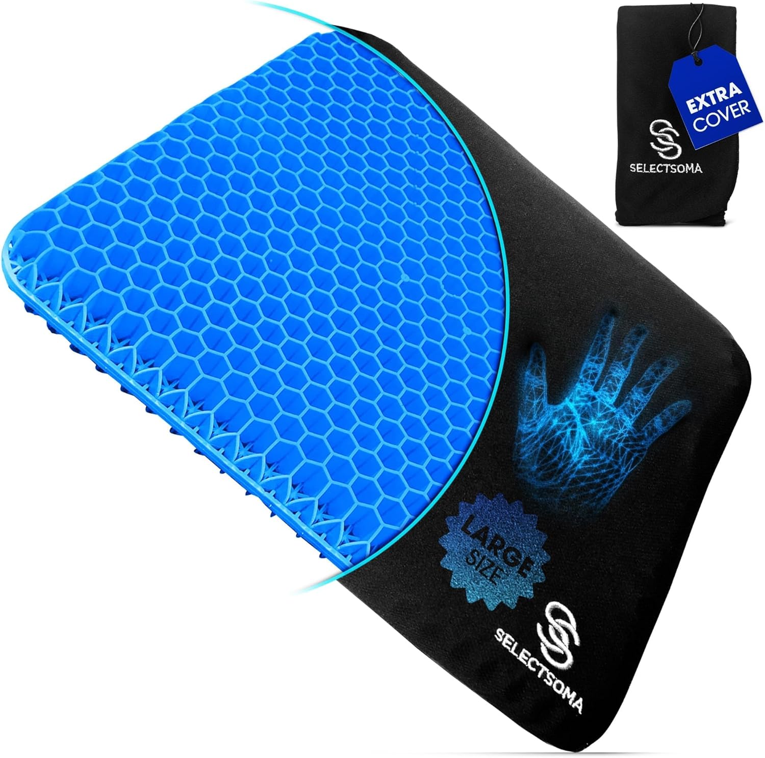 SelectSoma Large Gel Seat Cushion for Desk Chair – Pressure Relief for Back, Sciatica, Coccyx, and Tailbone Pain While Long Sitting – Wheelchair Cushion – Car and Truck Chair Pad SelectSoma Large Gel Seat Cushion for Desk Chair – Pressure Relief for Back, Sciatica, Coccyx, and Tailbone Pain While Long Sitting – Wheelchair Cushion – Car and Truck Chair Pad