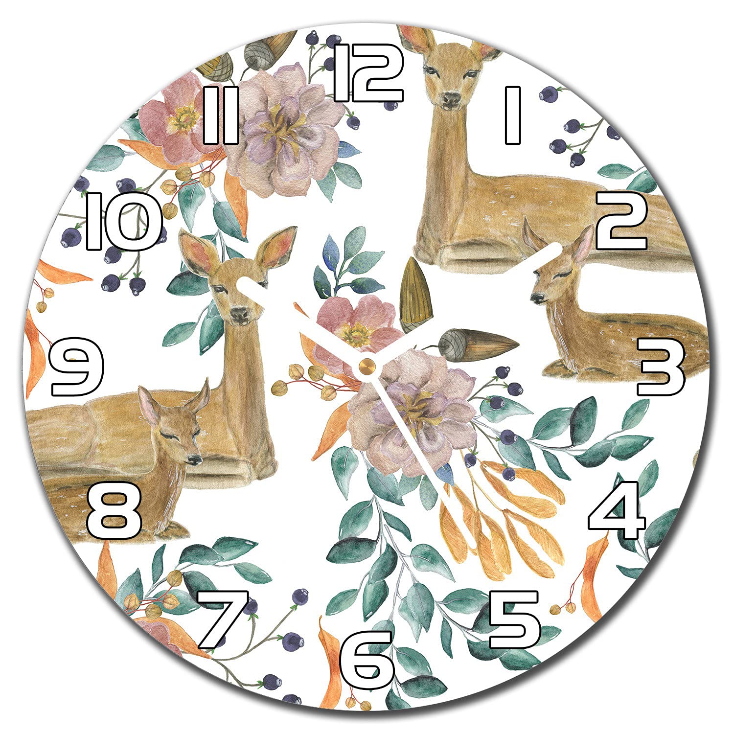 Horloge en verre lisible Coloray cerf brun aiguilles blanches