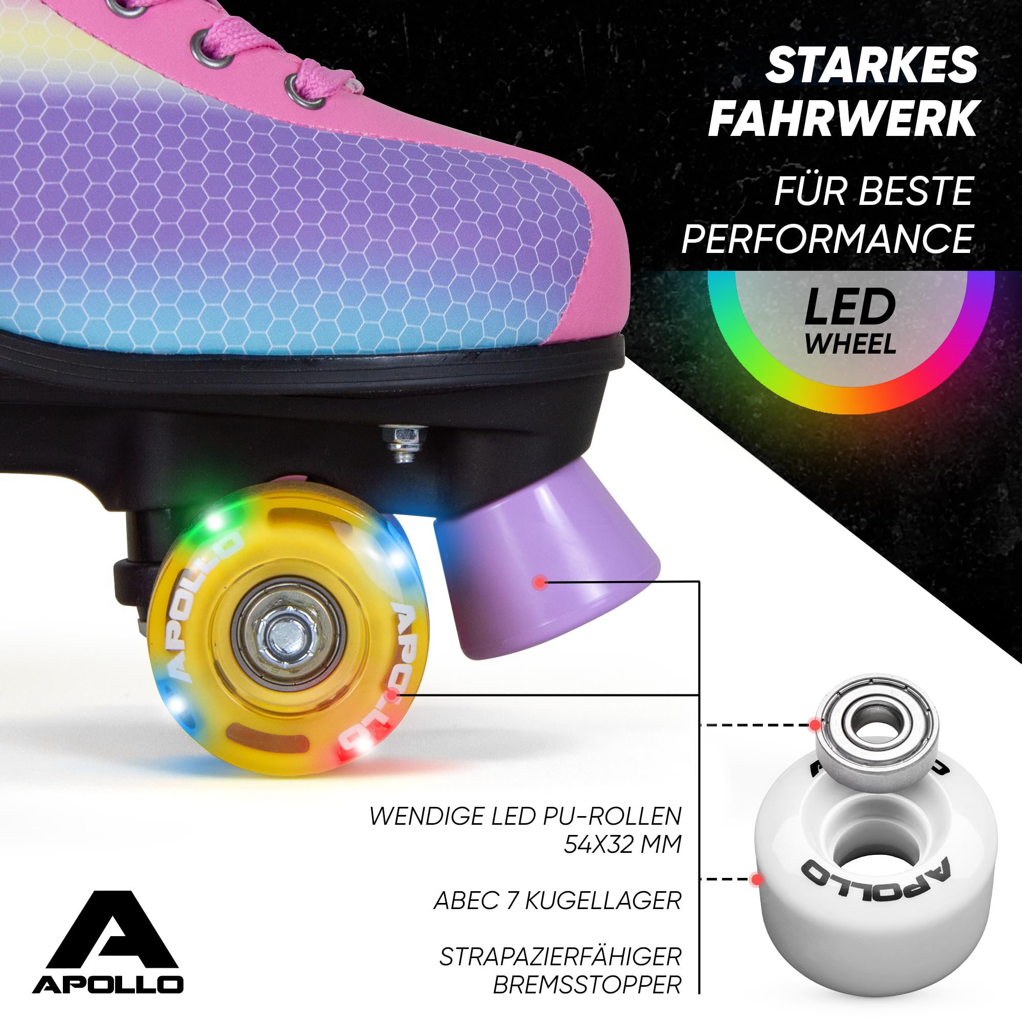 Apollo Disco Roller, Classic Roller | Rollschuhe für Kinder und Erwachsene | größenverstellbare Quad-Skates, 3 Größen, verstellbar von 31 bis 42 | Rollschuhe Damen in schicken Designs