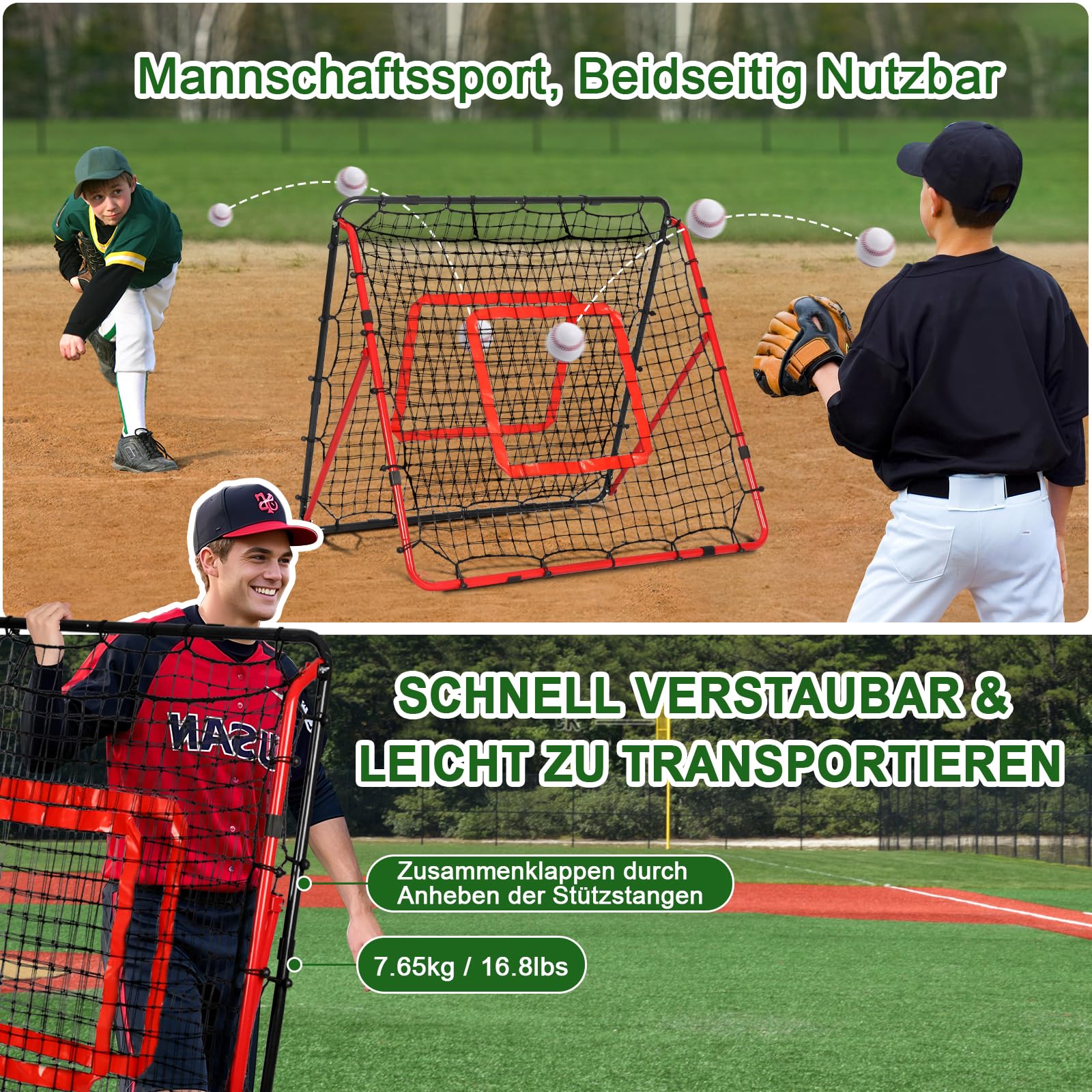 Rebounder für Fußball 120x120cm, Fußball Rebounder, Verstellbar mit 8 Winkeln, Doppellagiges Netz, Geeignet für das Ausübung Verschiedener Ballsportarten, Ideal für Teenager & Erwachsene
