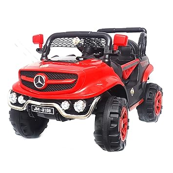SHAKYA WORLD V8 Biturbo 12V Battery Operated Car Jeep for 1 to 7 Years Kids/Children/Toddlers/Boys/Girls with Remote and Mobile Application Control , 12V Rechargeable Battery, Music System- Royal Red