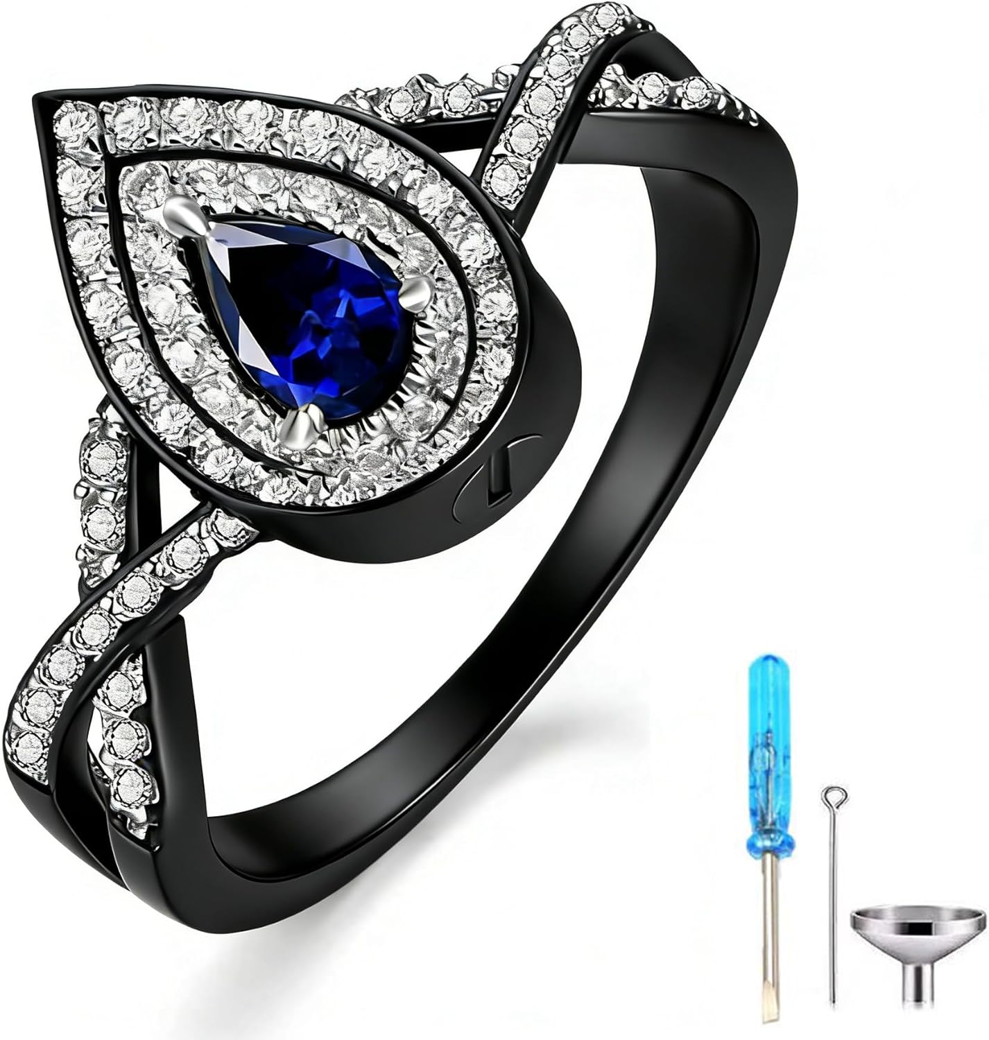 Birthstone Cremation Urn Rings for Ashes for Women 925 Sterling Silver with Black Color Gemstone with Moissanite Urn Keepsake Ring Memorial Cremation Jewelry Hold Loved Ones Ashes Free Engraved