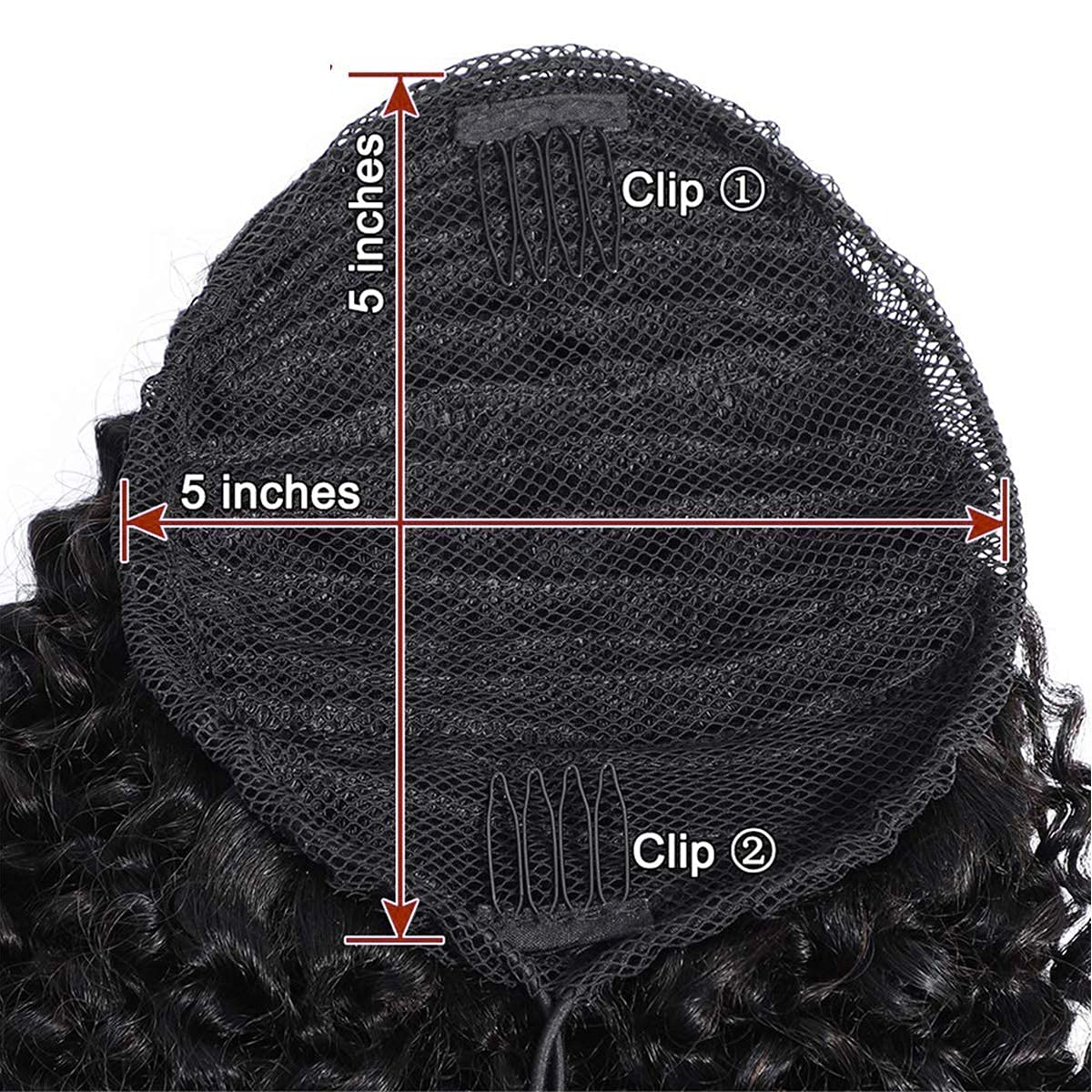 18''Curly Human Hair Ponytail with Wrap Drawstring 3C Remy Brazilian Human Hair Natural Color Afro Kinky Curly Hair Piece Clip-in Extensions Remy Hair Pieces for Women Remy Hair 100Gram/Pc