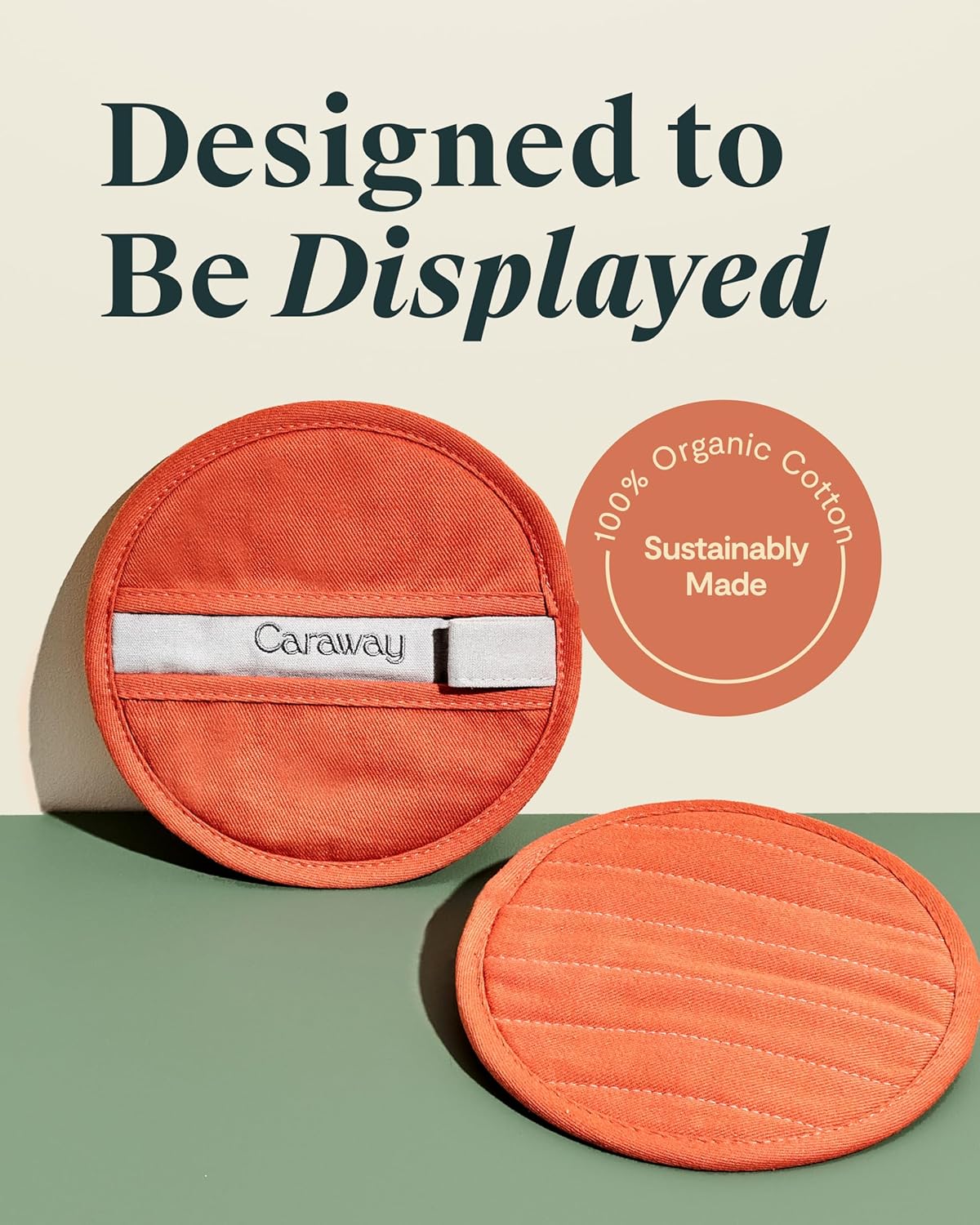 Caraway Pot Holders - 100% Organic Cotton Pot Holder - Double-Layer Stain Resistant Stitching - Resists High Heat & Low Cold Temperatures - Machine Washable - Perracotta