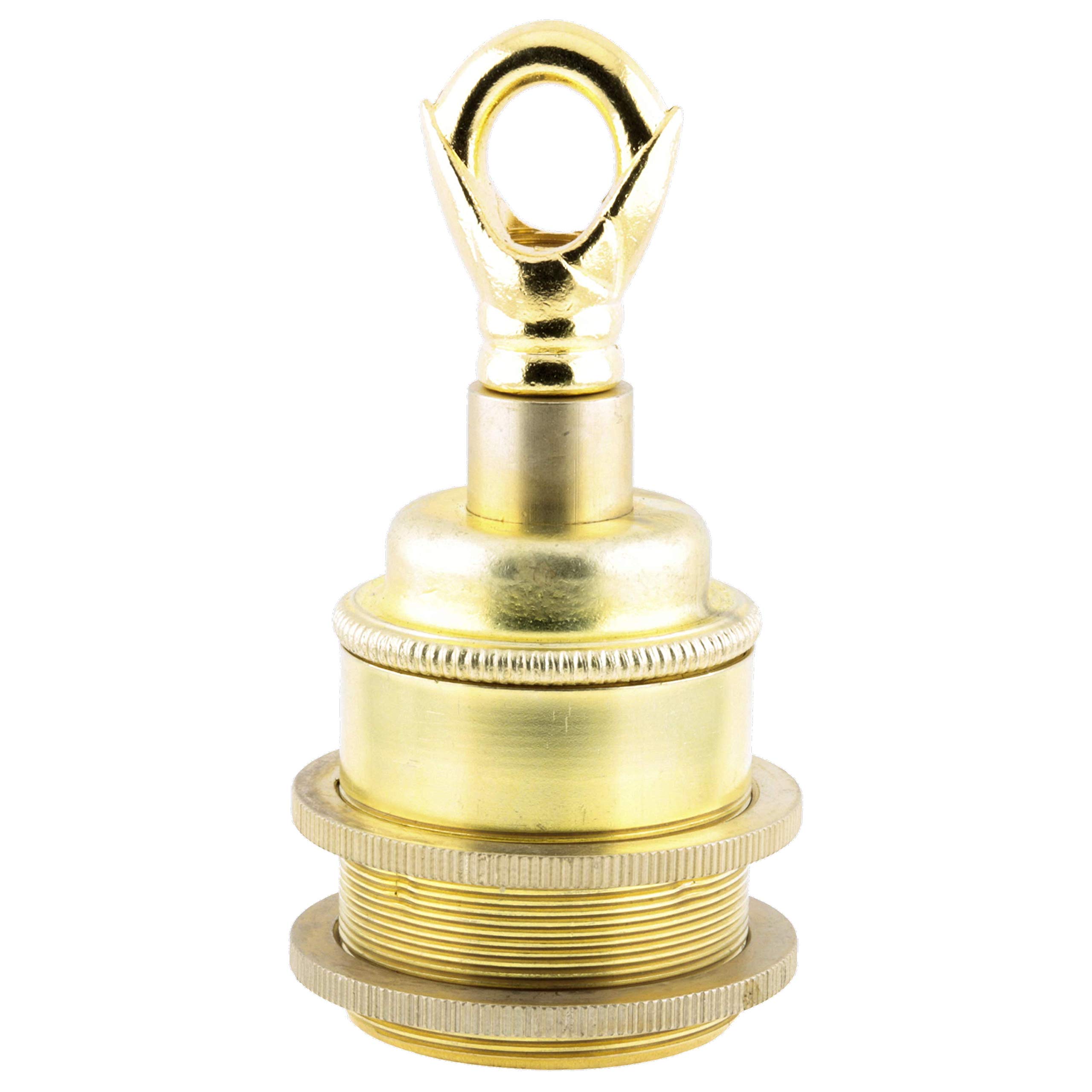 Edison Screw (E27) Solid Brass Earthed Lampholder with 2 Shade Rings and Metal Loop