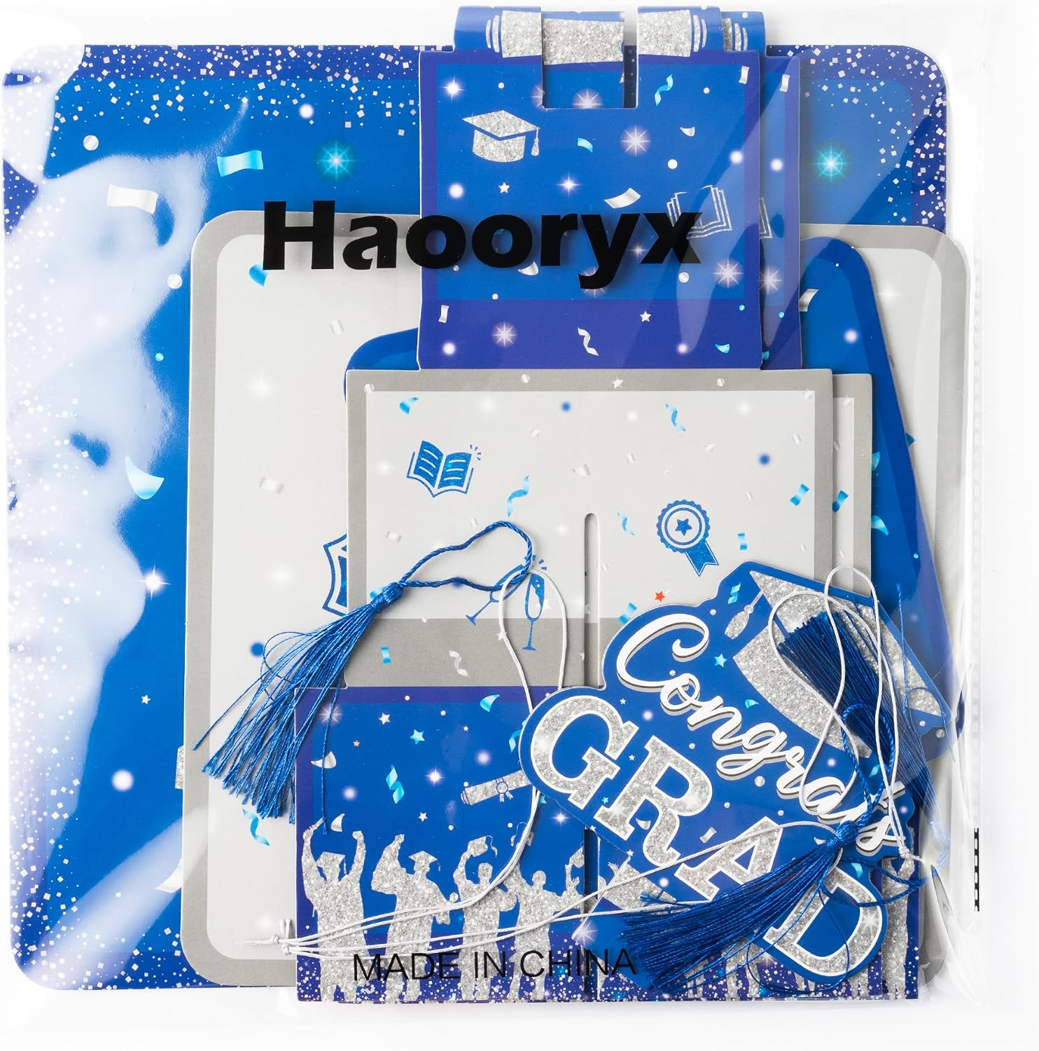 Haooryx Blue Sliver Graduation Cupcake Stand - 3 Tier Blue Silver Graduation Hat Cupcake Tower Cardboard Dessert Candy Dessert Holder for College High School Congrats Grad Party Decoration Supplies