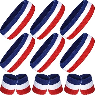 Syhood 12 Pcs Sports Wristband Set 4th of July Head Wraps Striped Sweatband Memorial Day USA Sports Accessories for Basketball Football Running Gym Exercise