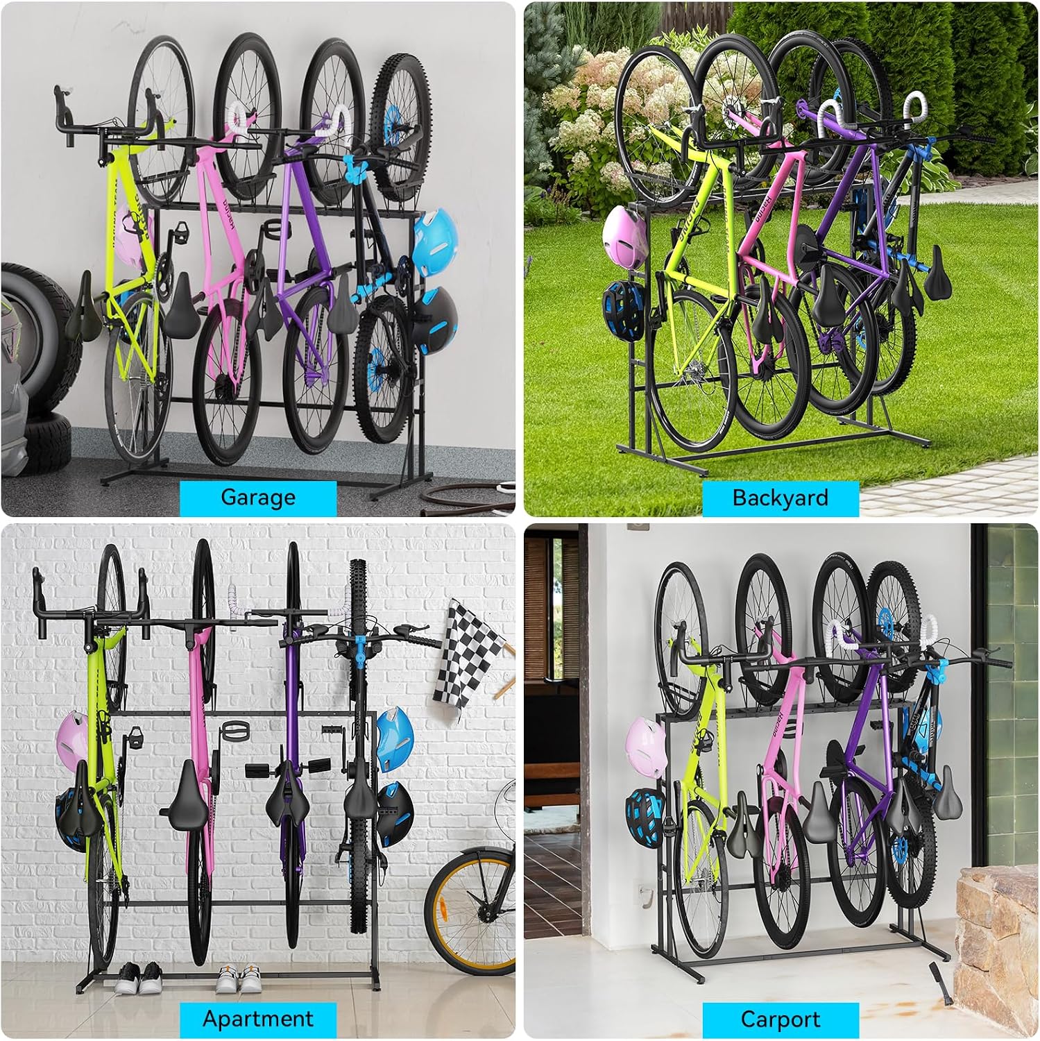 YBING Freestanding Bike Rack Garage - 4 Bikes Vertical Bike Storage Stand