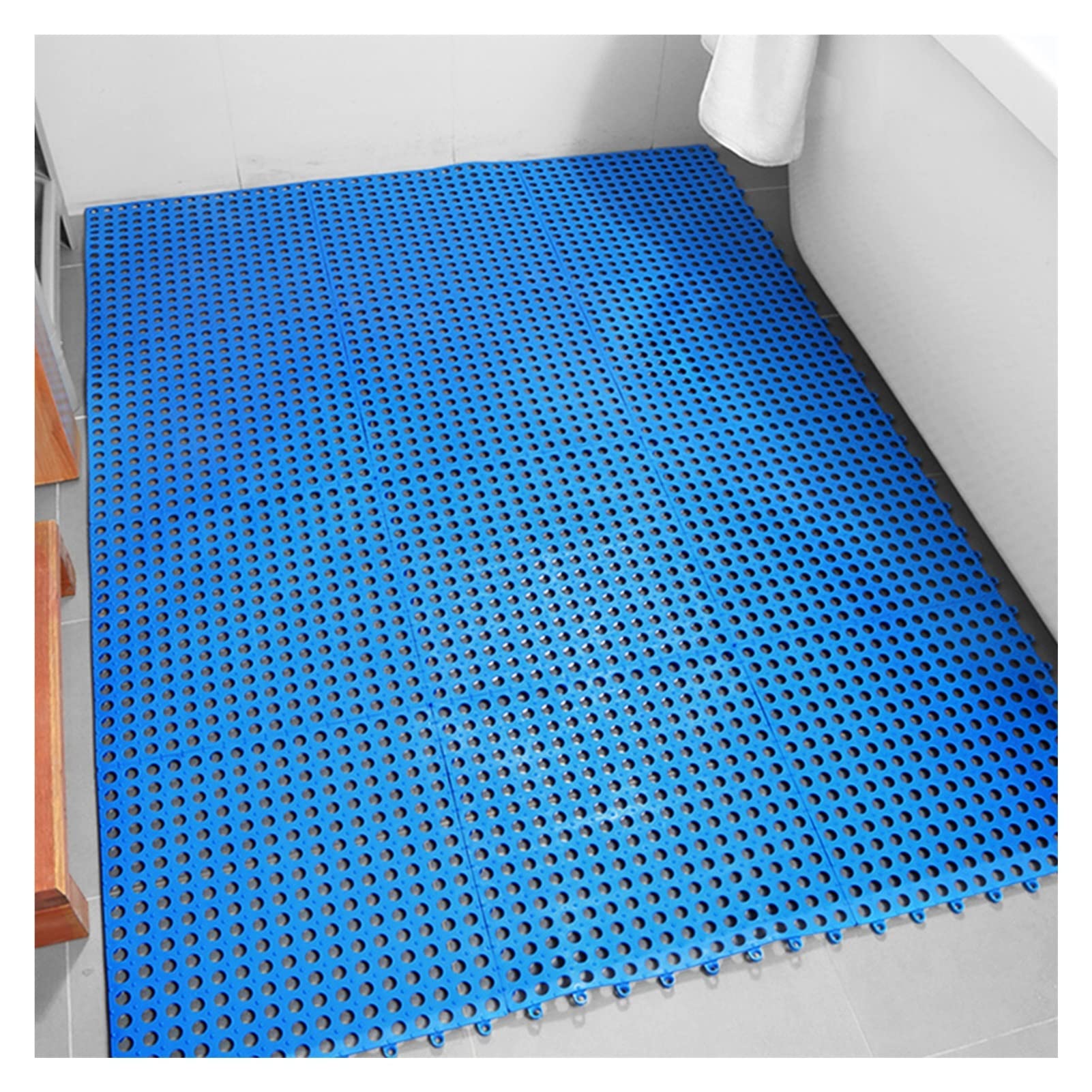 Tapis de bain en PVC pour couloirs et cuisines dalles bleues modulables