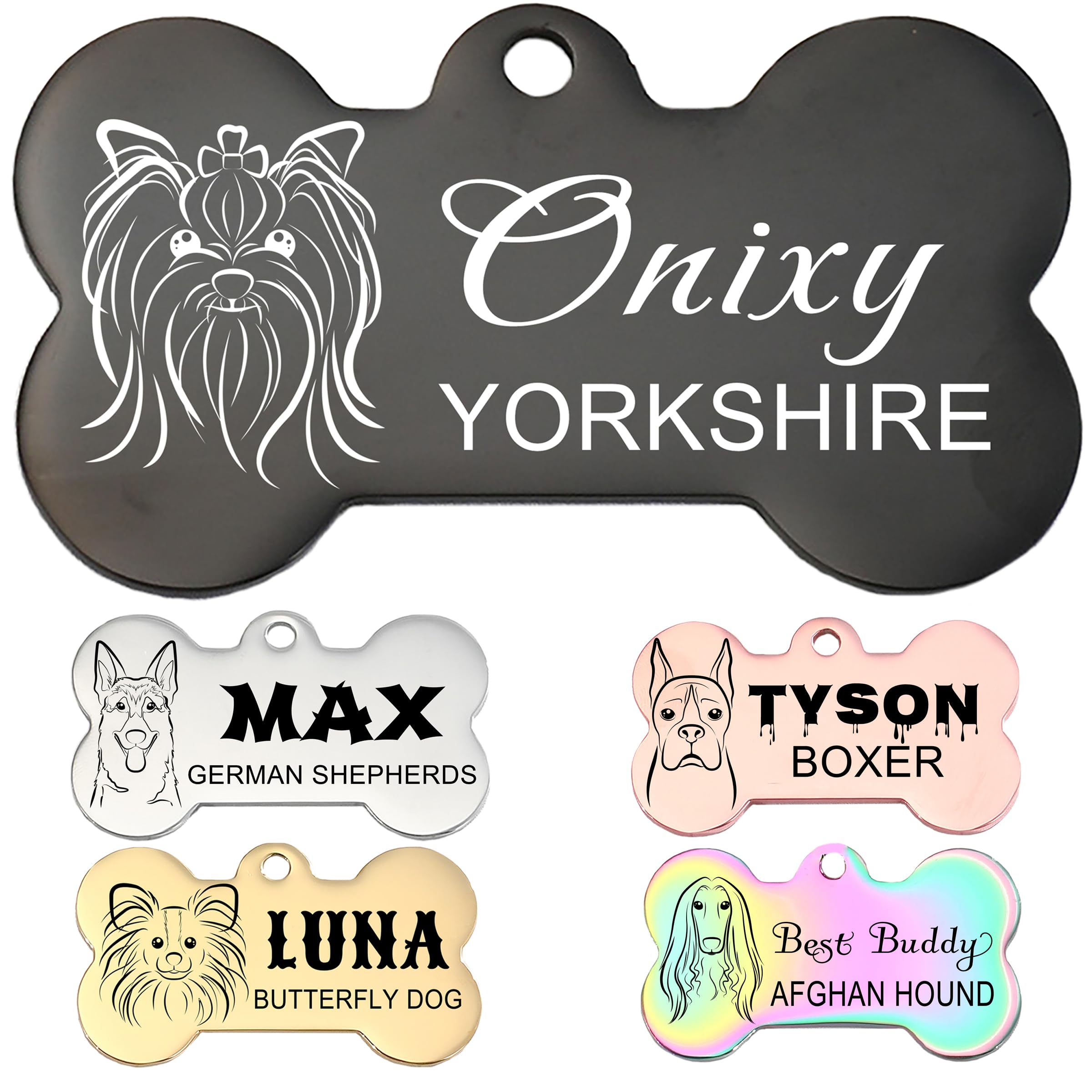 SHRDV Dog Tags Personalized for Big Pets Cat Tag Engraved for Small Pet Charm Label Made of Stainless Steel (Pet Portrait + Name)
