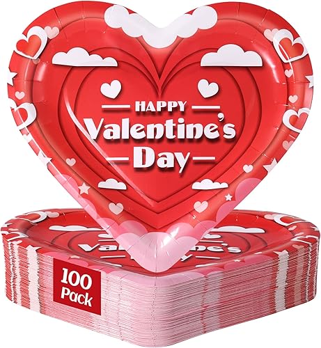 Miniatura 1 de 100 platos de papel para el día de San Valentín, platos de corazón de 11 x 10 pulgadas, platos de fiesta, platos de vajilla, suministros de fiesta