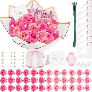 TLY Glitter Roses Bouquet Artificial Roses Flowers with Flower Wrapping Paper Crowns Cards for Mother's Day Nurses Day Graduation Anniversary Engagement Wedding