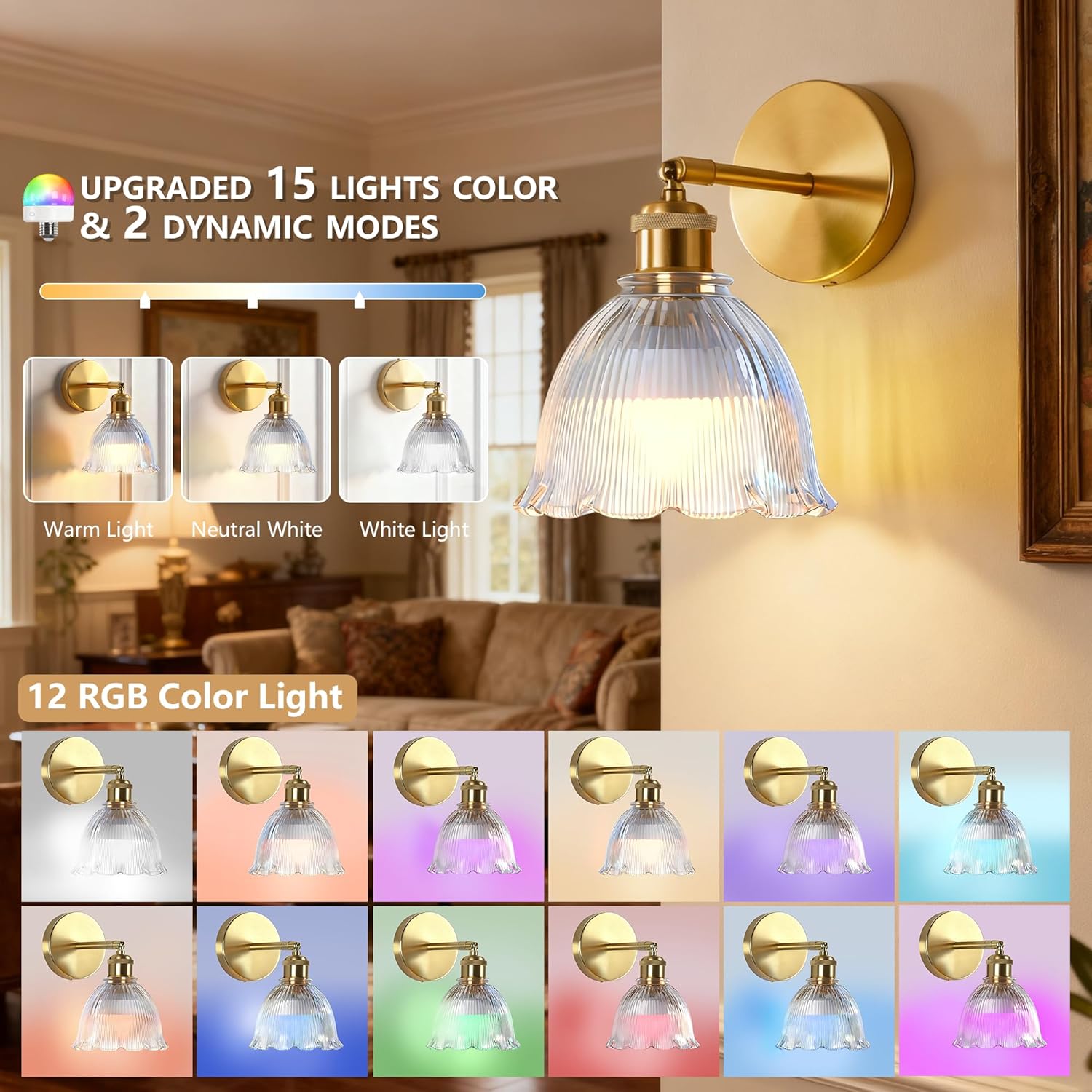 Vintage Battery Operated Wall Sconce with Transparent Ripple Glass Lampshade Rechargeable Battery Powered Wall Light with Remote Control for Bedside Bedroom Bathroom, Set of 2