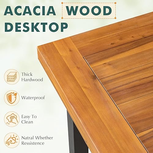 Miniatura 6 de Flamaker Mesa de comedor para 6 personas de madera de acacia para interiores y exteriores mesa de cocina con patas de hierro mesa rectangular grande