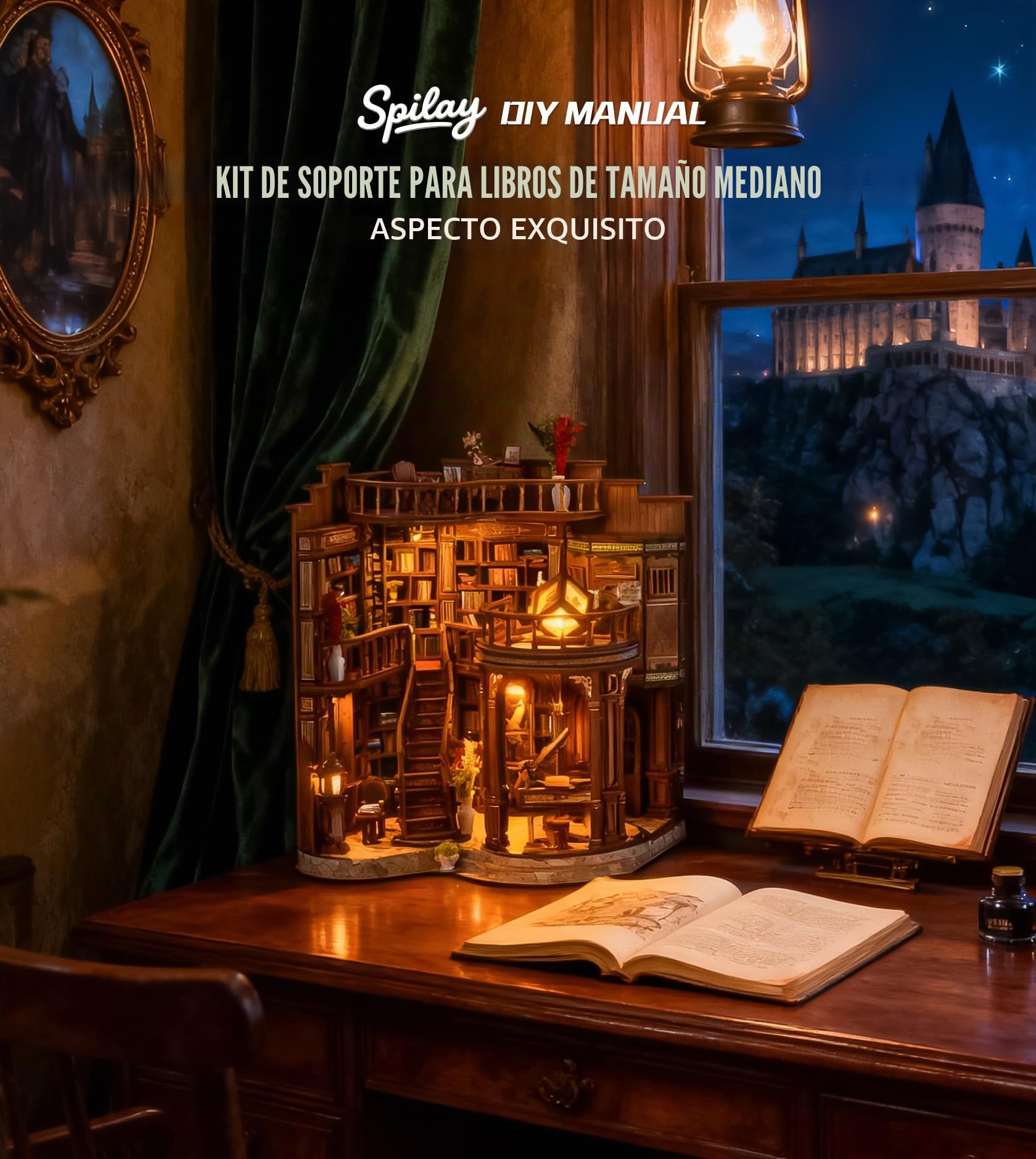 Spilay Book Nook, Dreamy Book Hall Maquetas Para Construir Adultos Luz LED, Puzzle 3D de Madera Creativo – Regalo Único para Amantes de los Libros (Navidad, Cumpleaños, San Valentín)