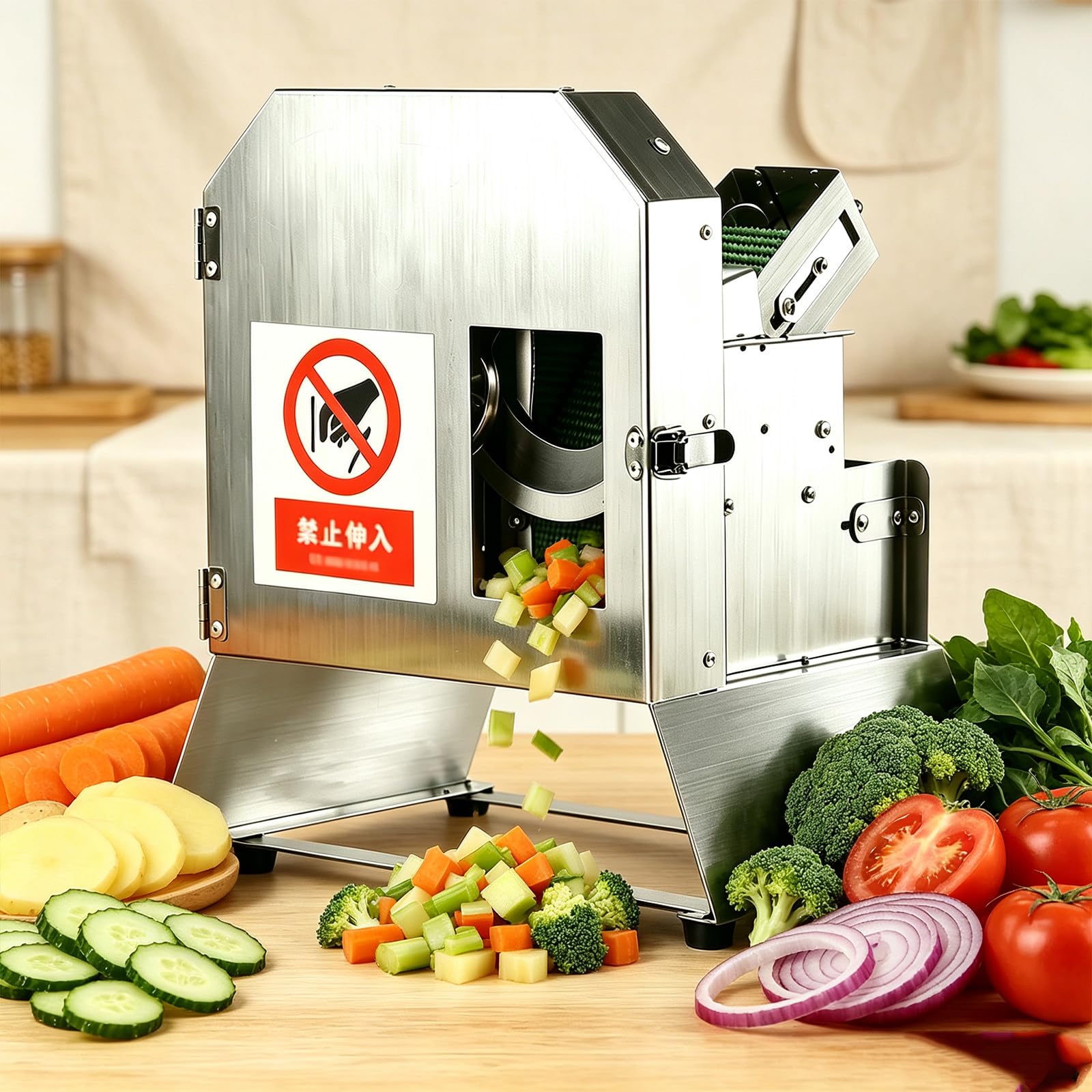 MINEYCHCEY Electric Food Chopper & Veggie Slicer, Multifunctional Commercial Cutting Machine, High Efficiency Automatic Slicer Shredder for Kitchen Catering Prep