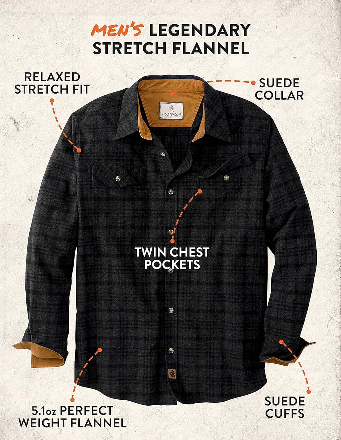 Legendary Whitetails Mens Flannel Shirt Long Sleeve Button Down Relaxed Fit - Image 4