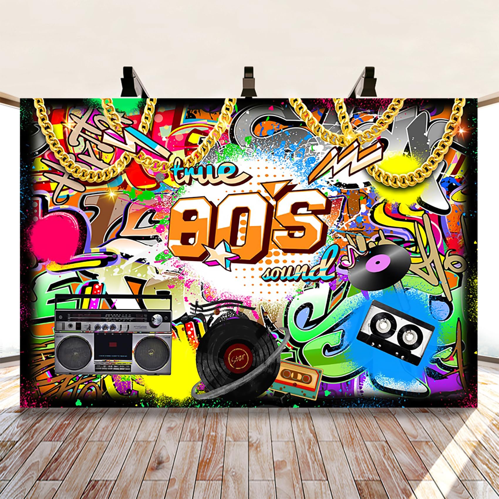 3,5x2,5m Ritorno agli anni '80 Sfondo Hip Hop Graffiti A tema anni '80 Partito Fotografia Sfondo per anni 80 Adulti Compleanno Evento Partito Arredamento Bandiera Foto Studio, Vinile
