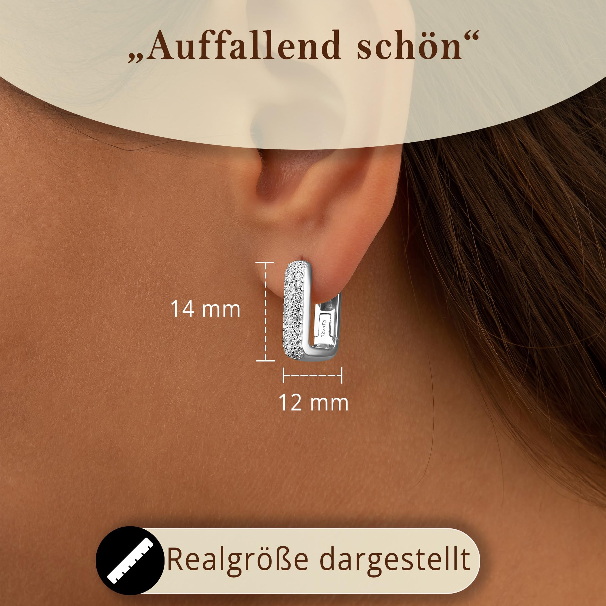 CASSINI Rechteckige Ohrringe 925 Sterling Silber – Creolen Silber 925 Klein mit Zirkonia Steinen, Ohrringe Allergiefrei aus 925 Sterling Silber & Vergoldet, Nickelfreier Schmuck für Damen