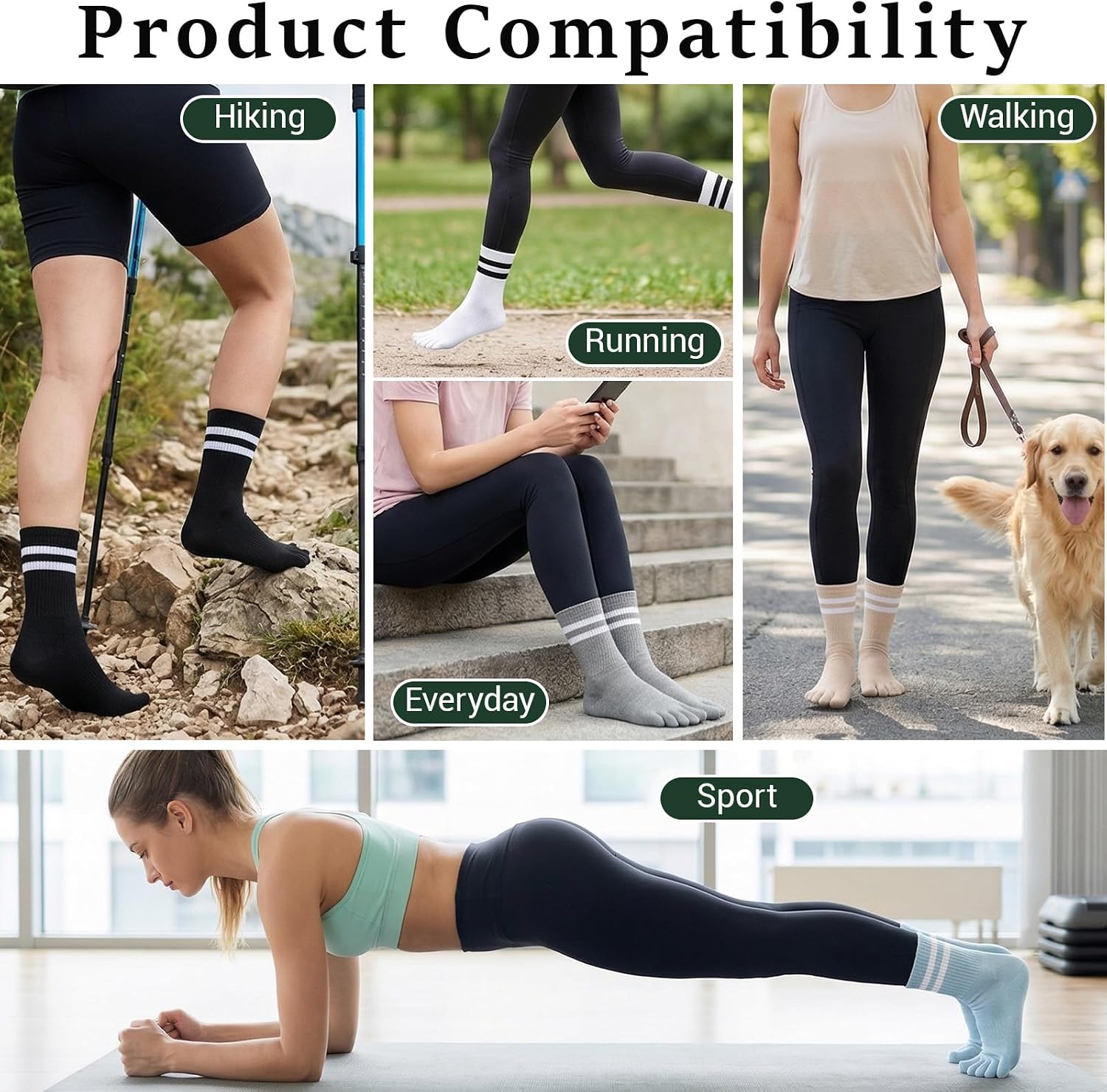 5 Pairs Women Toe Socks, Comfort Cotton Socks with Five Toes Separated for Running Hiking
