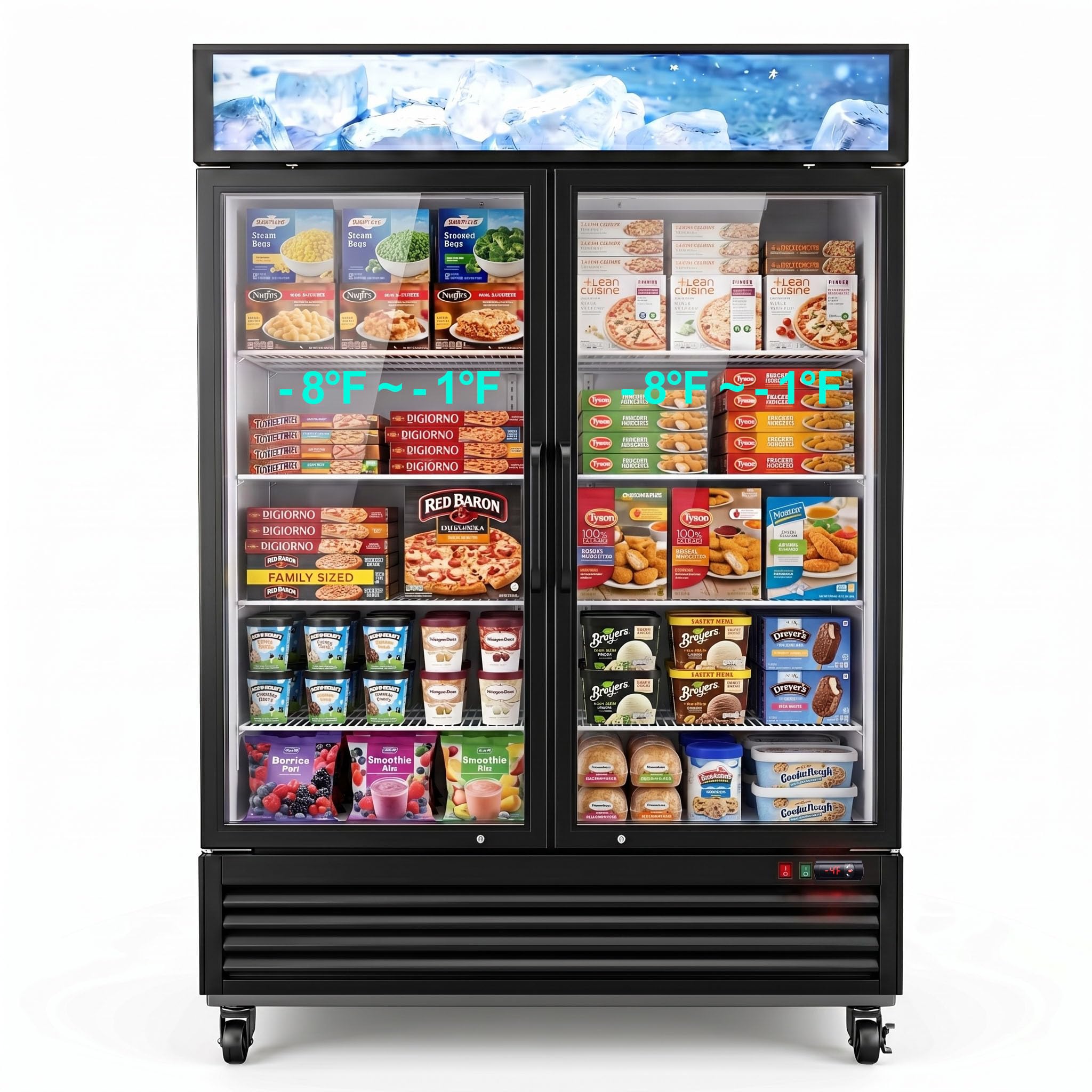 50 Cu.ft Commercial Freezer Display Freezer Commercial Freezer Glass Door Upright with Shelves Drink Holders