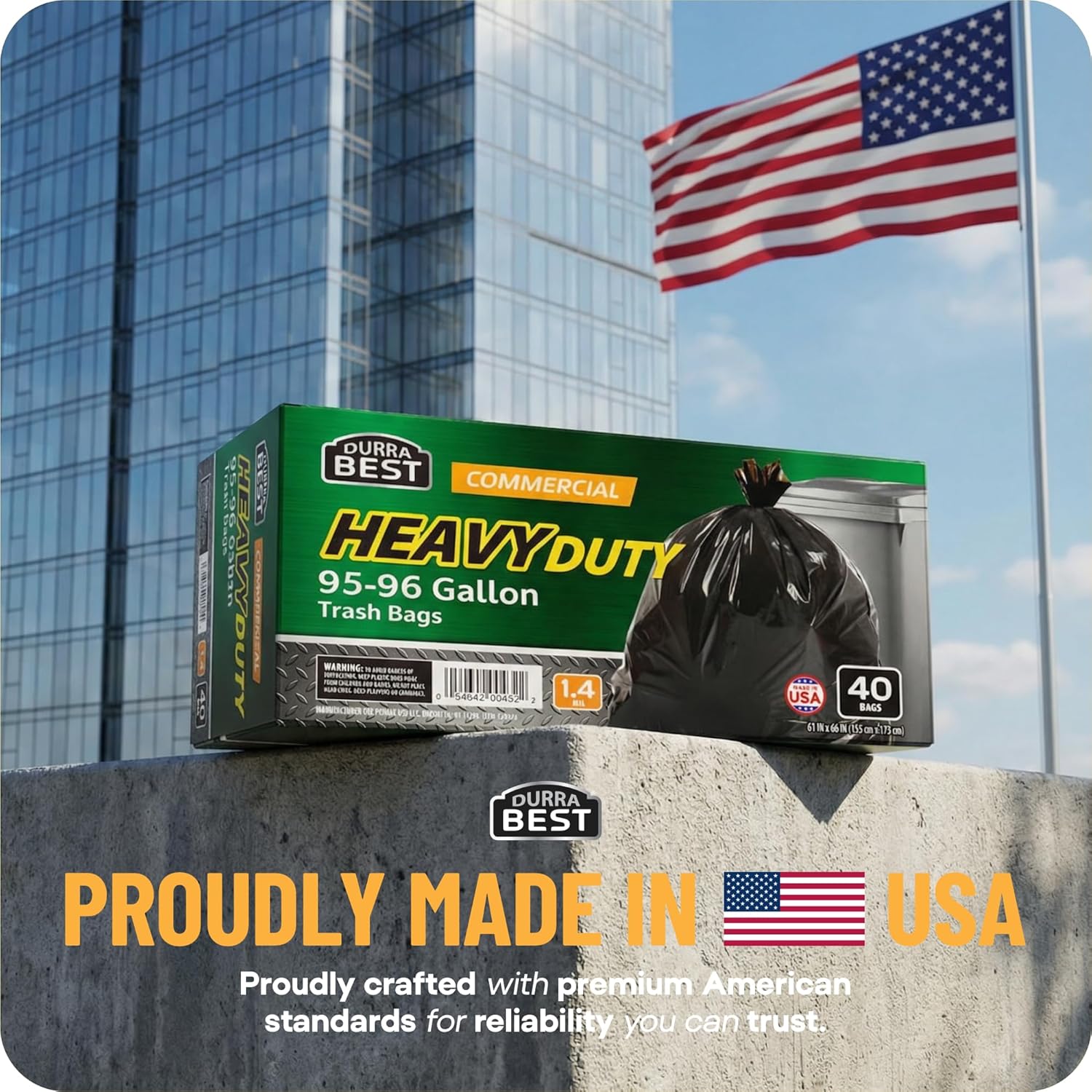 95-96 Gallon Heavy Duty Trash Bags – 1.4 Mil Extra Large 61" x 68" Garbage Bags for Rollaway Cans & Large Outdoor Trash Bins – Tear & Leak Resistant Commercial Liners – 40 Count Black, Made in USA